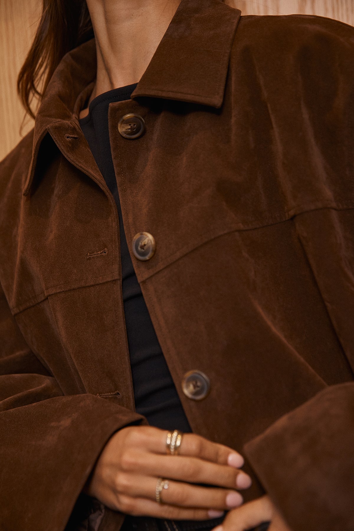 Perfect Stranger Raven PU Suede Long Line Jacket Brown