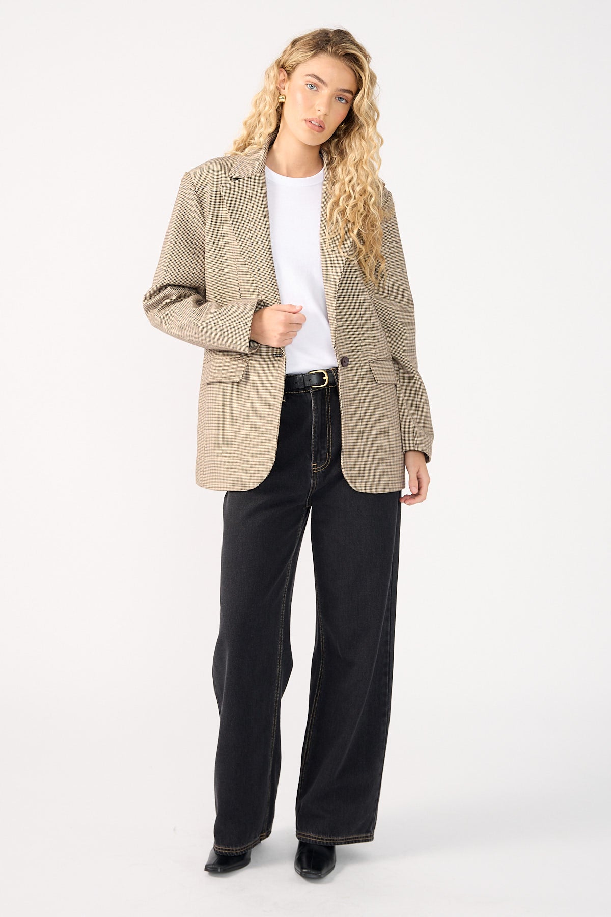 Perfect Stranger Mirella Long Line Blazer Brown Check