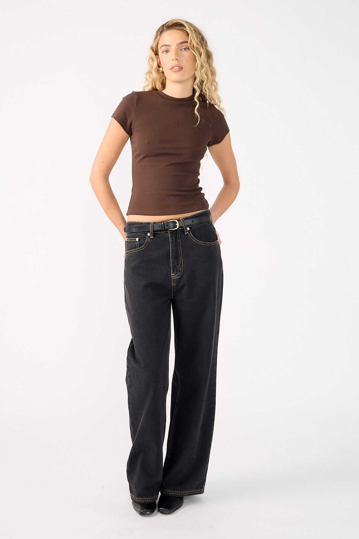 Perfect Stranger Monogram Cap Sleeve T-Shirt Brown