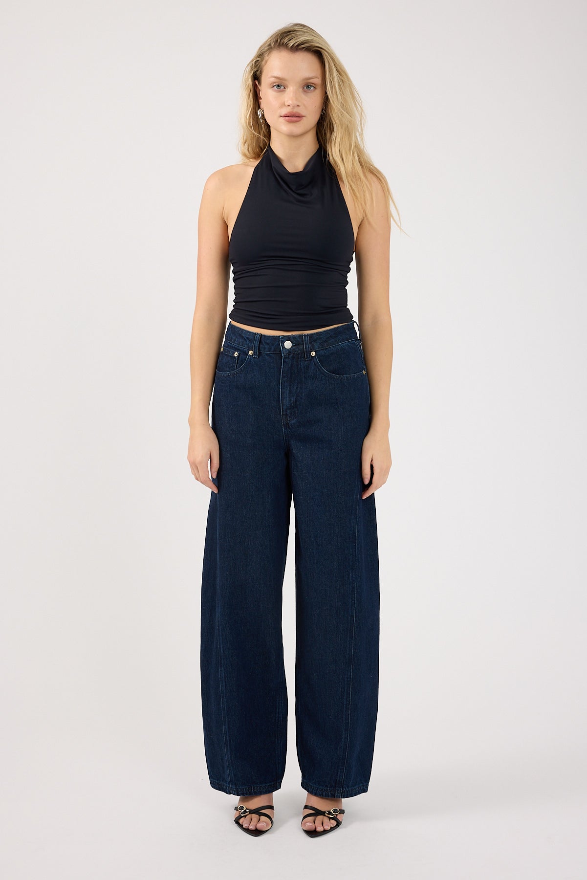 Perfect Stranger Mid Rise Barrel Jean Indigo Denim