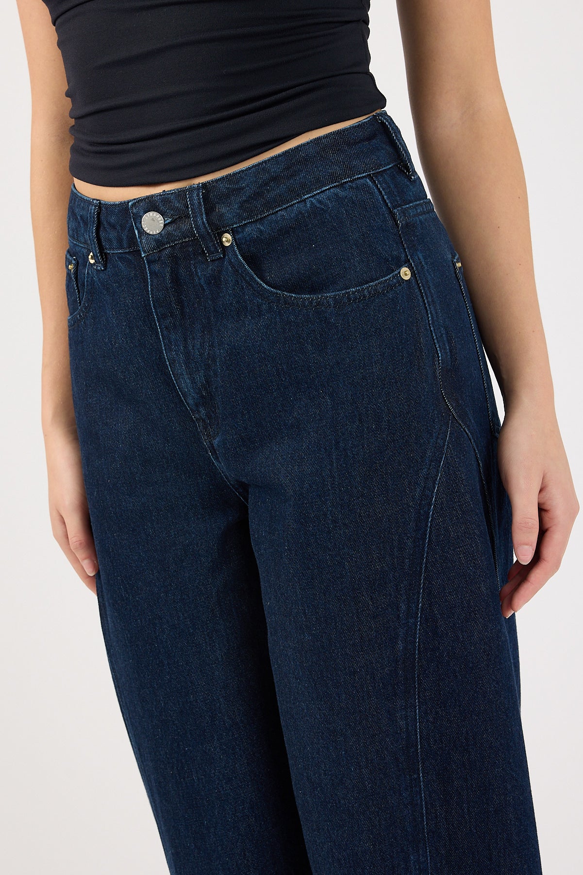 Perfect Stranger Mid Rise Barrel Jean Indigo Denim