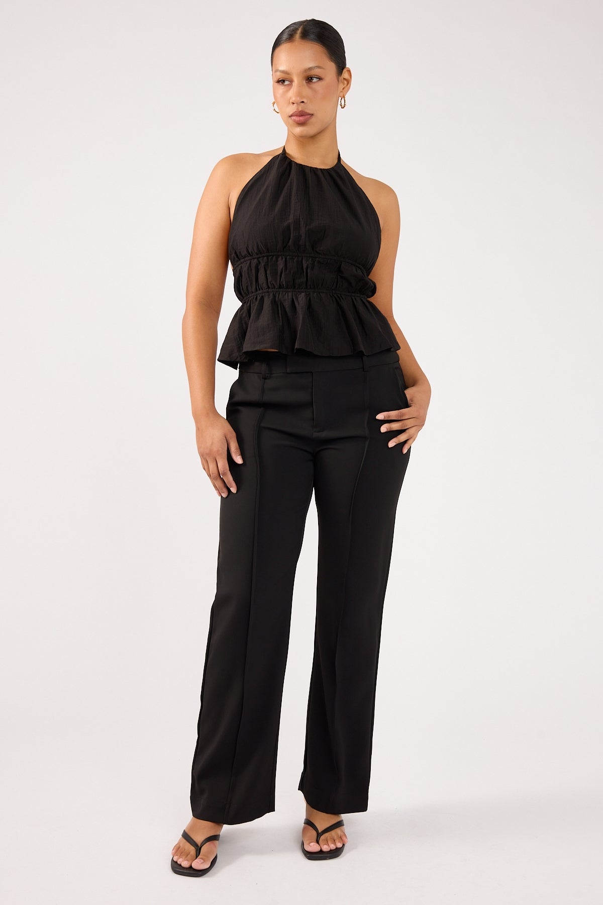 Perfect Stranger Nylah Low Rise Pintuck Tailored Pant Black