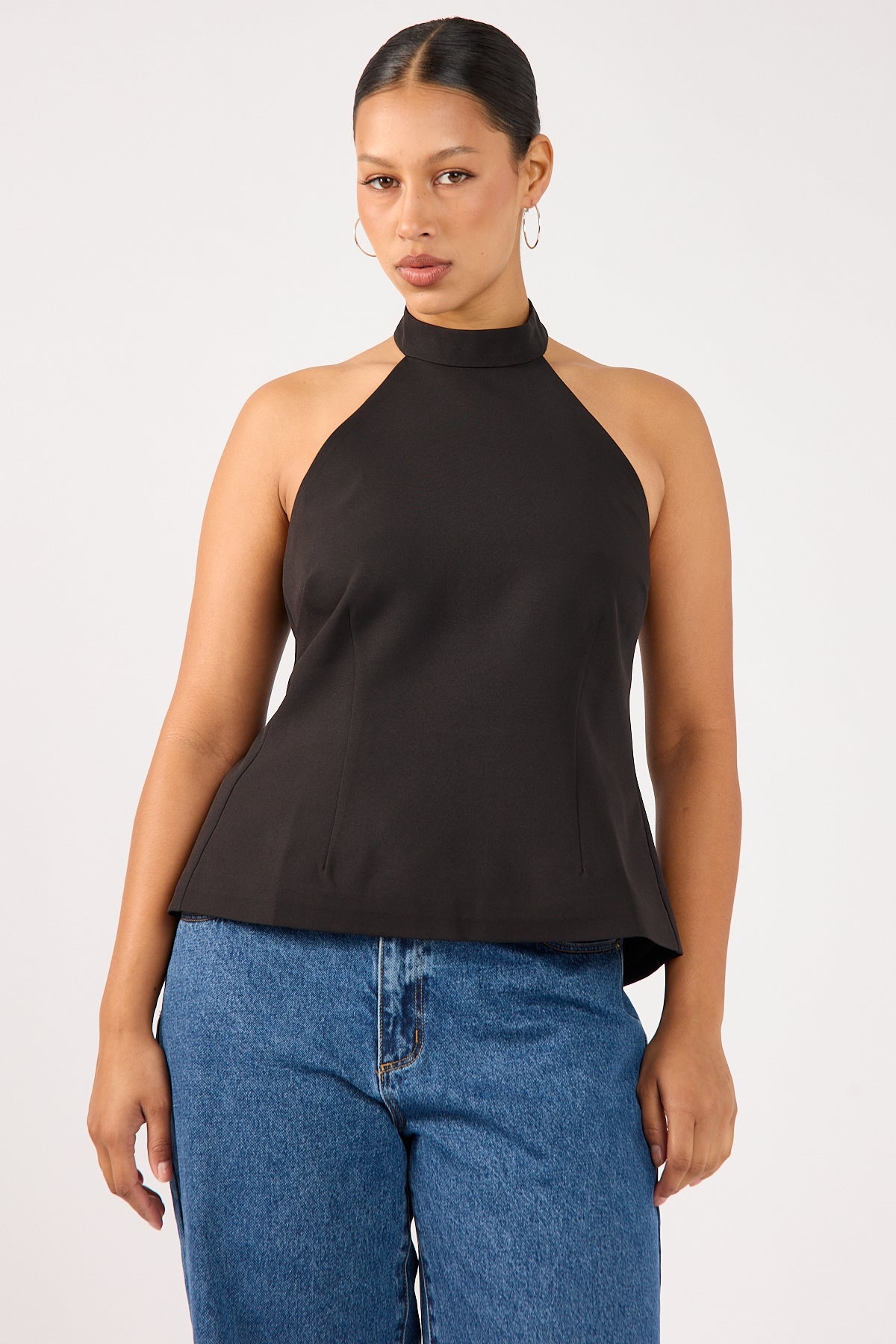 Perfect Stranger Beck Buckle Halter Top Black