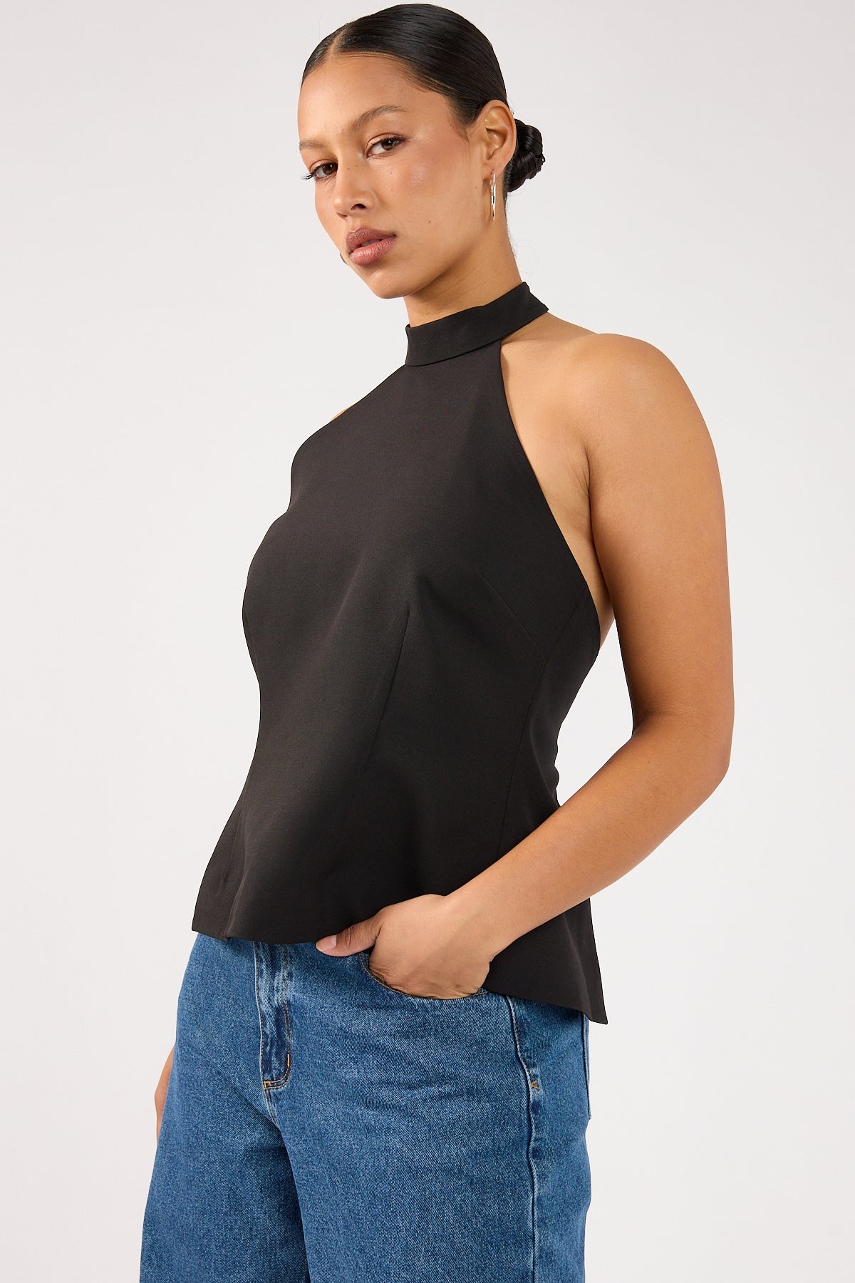 Perfect Stranger Beck Buckle Halter Top Black