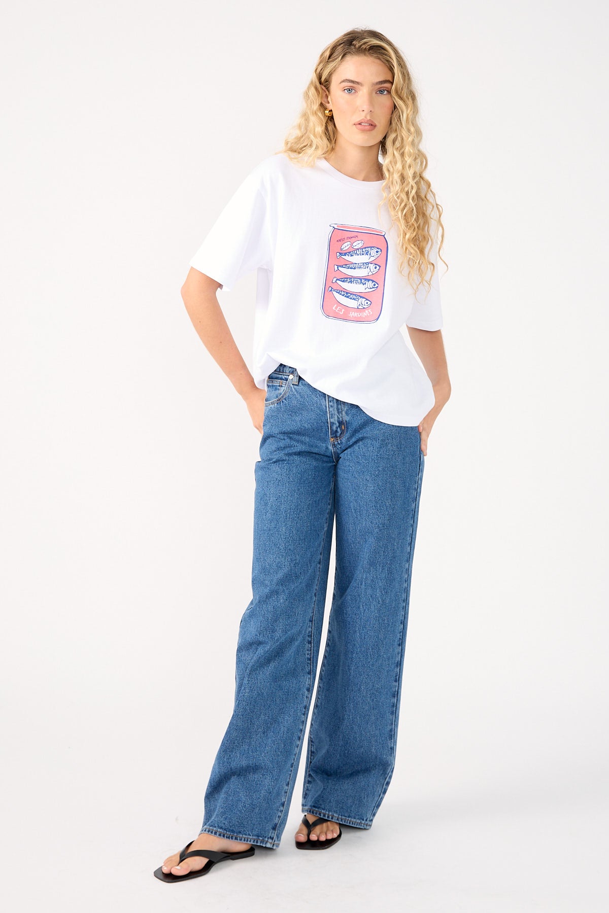Perfect Stranger Les Sardines Oversized Graphic Tee White