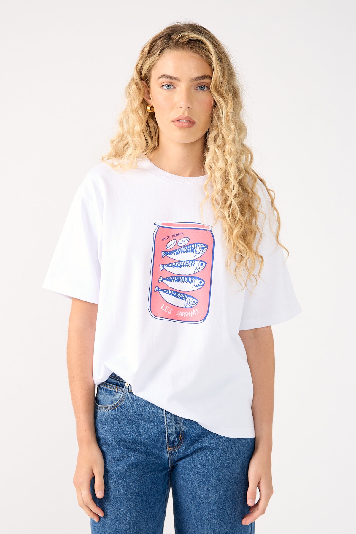 Perfect Stranger Les Sardines Oversized Graphic Tee White