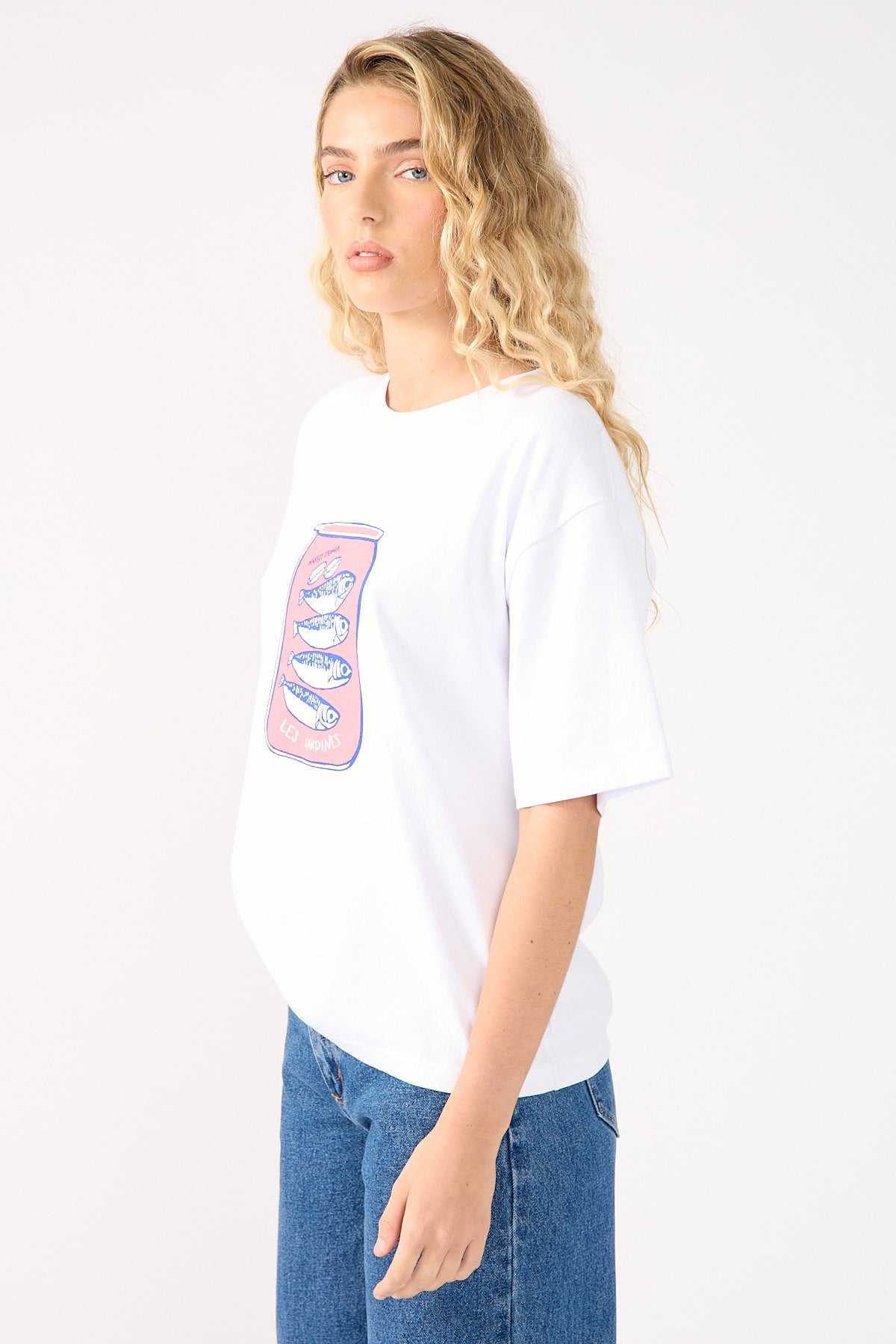 Perfect Stranger Les Sardines Oversized Graphic Tee White