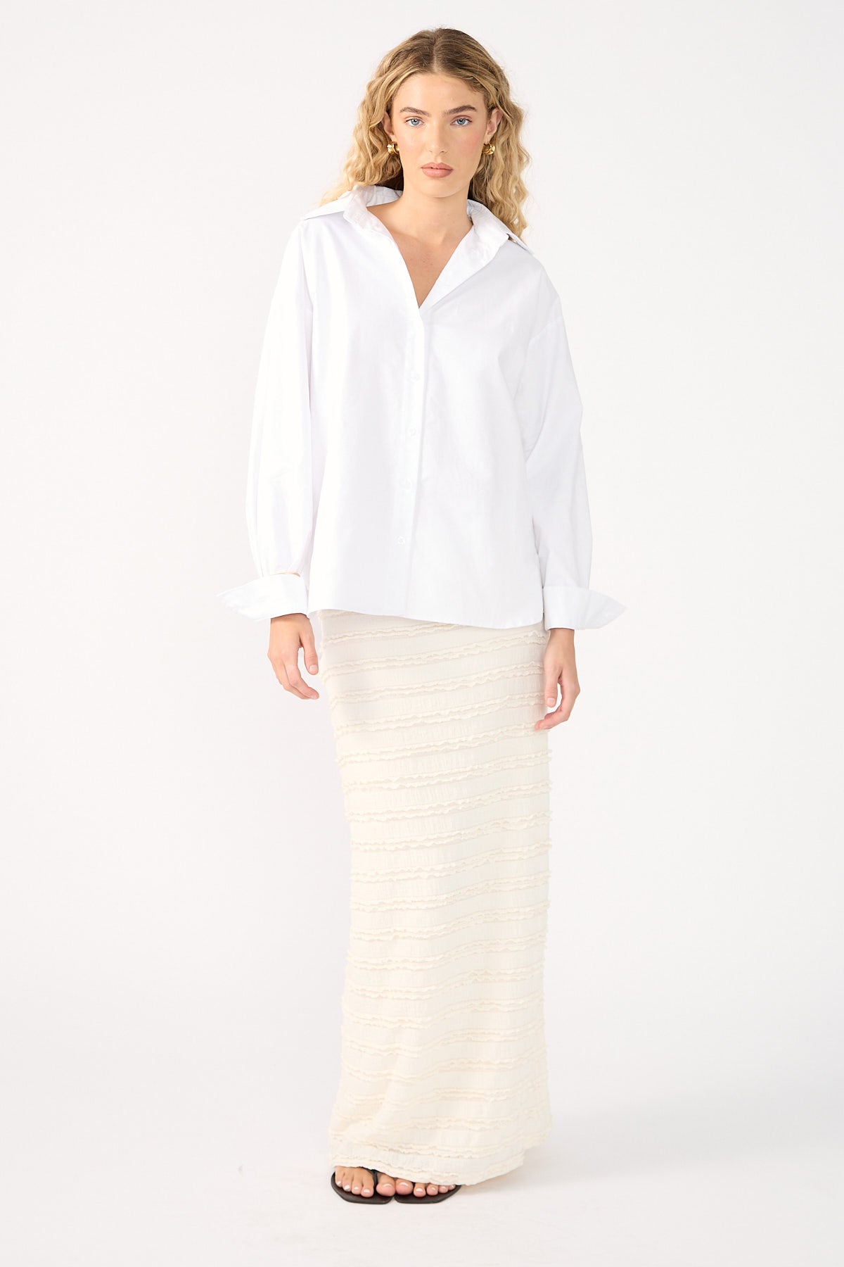 Perfect Stranger Frilly Astra Maxi Skirt Cream