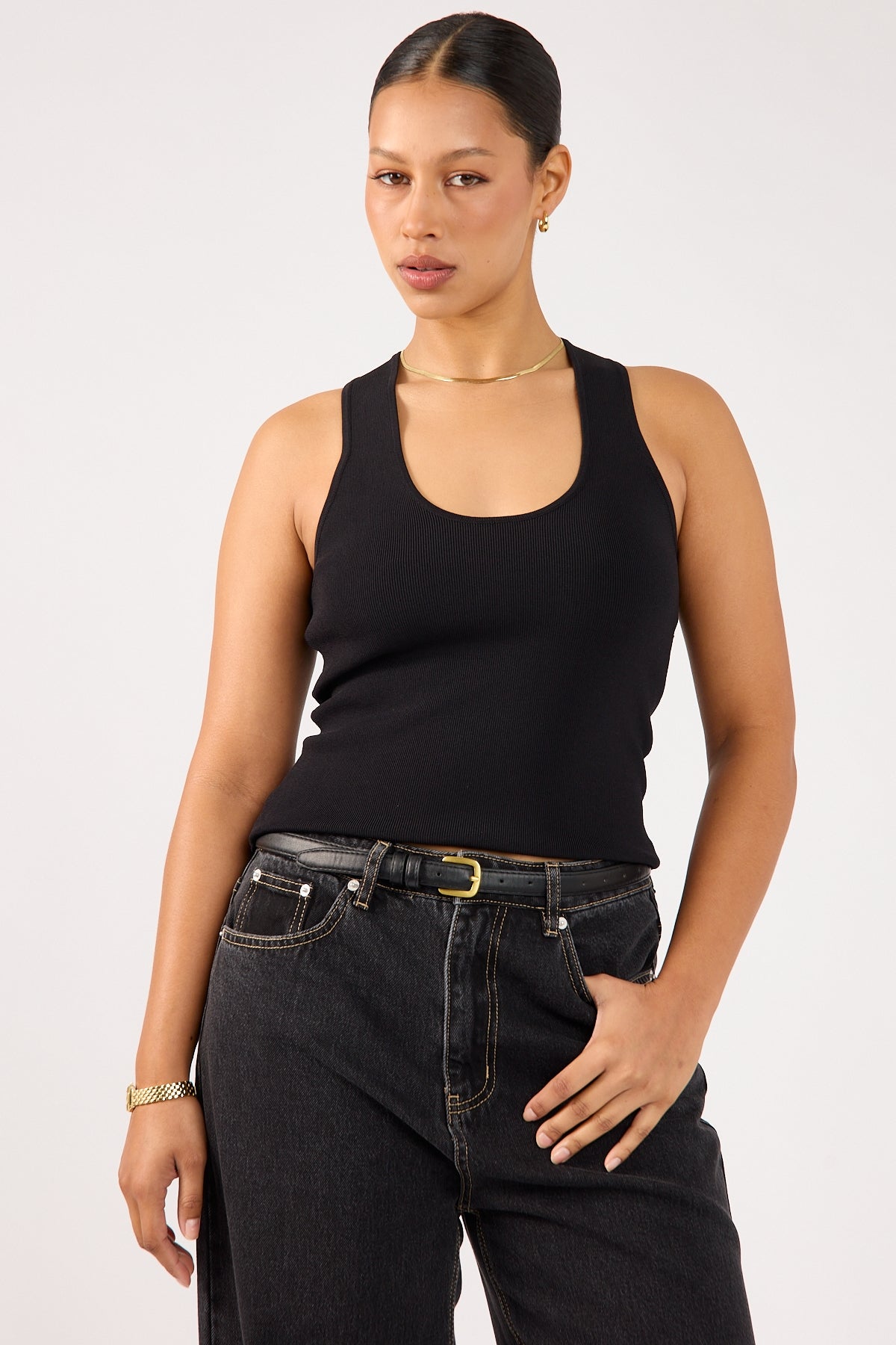 Perfect Stranger Adelaide Knit Racer Back Top Black