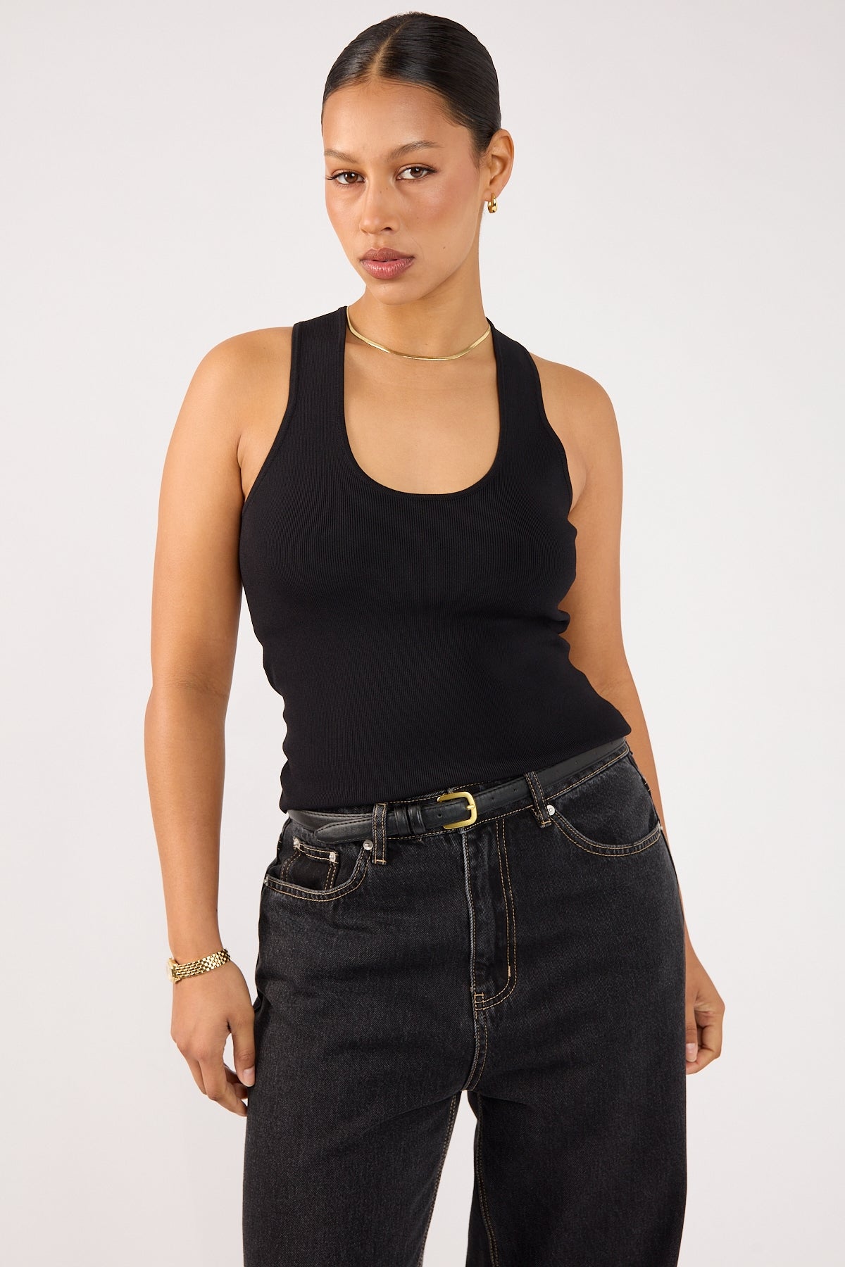 Perfect Stranger Adelaide Knit Racer Back Top Black