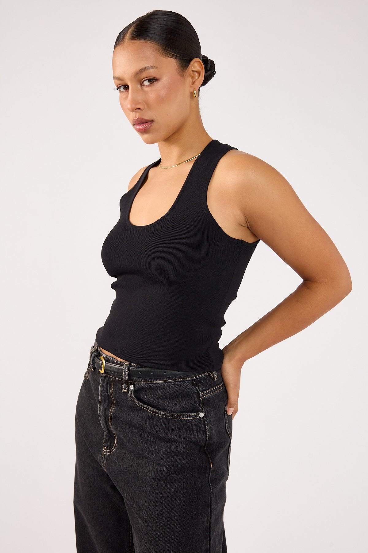 Perfect Stranger Adelaide Knit Racer Back Top Black