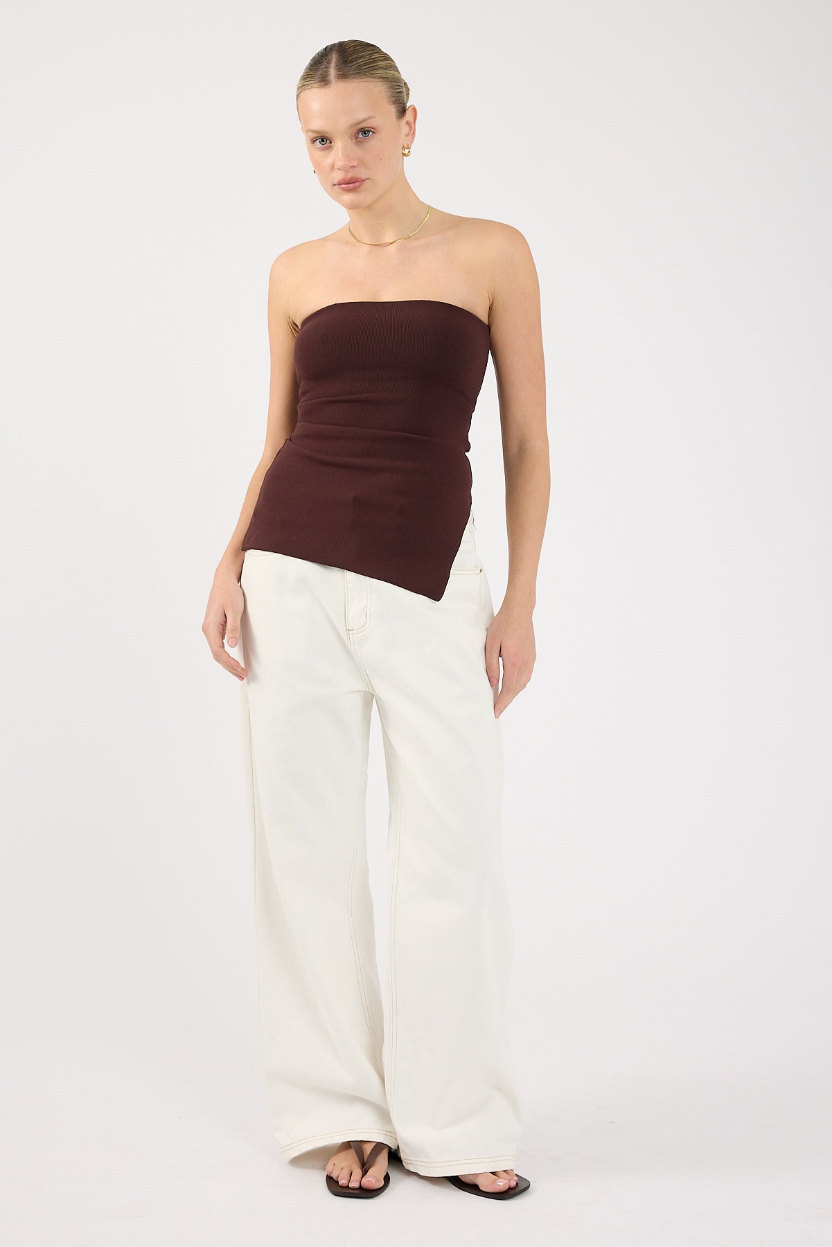 Perfect Stranger Athena Strapless Knit Top Chocolate