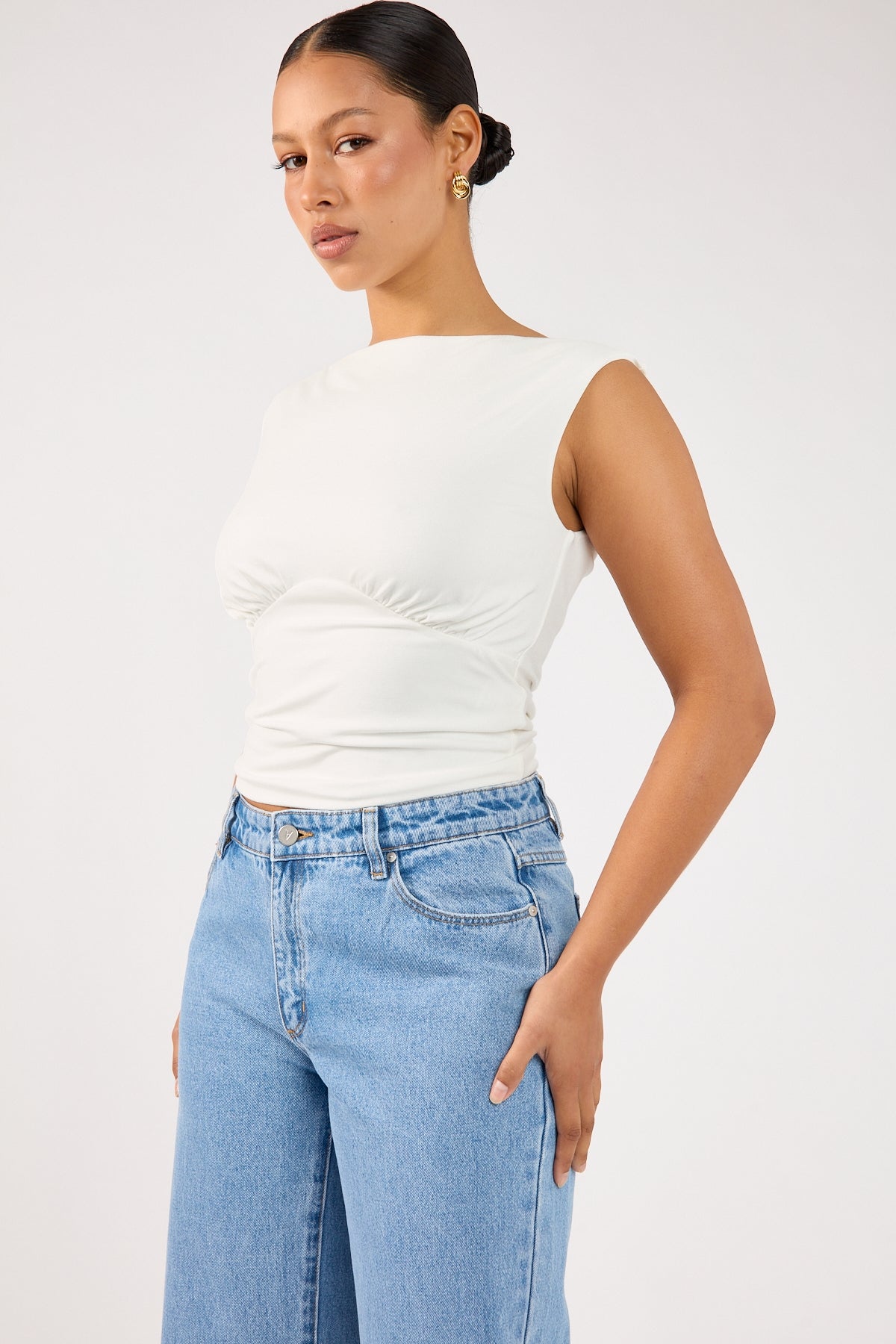 Perfect Stranger Kai Boat Neck Top White