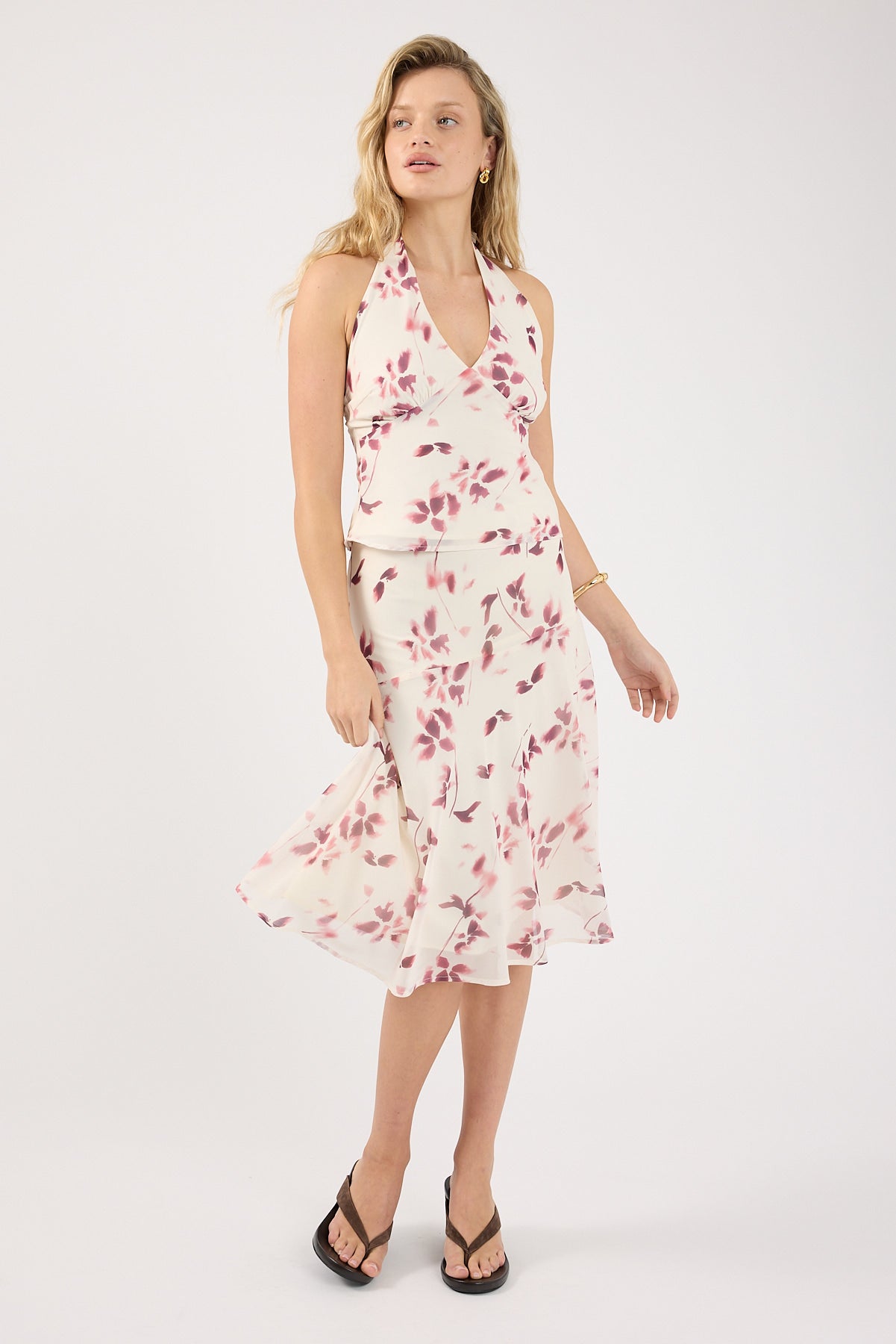 Perfect Stranger Charlotte Halter Top Burgundy Print