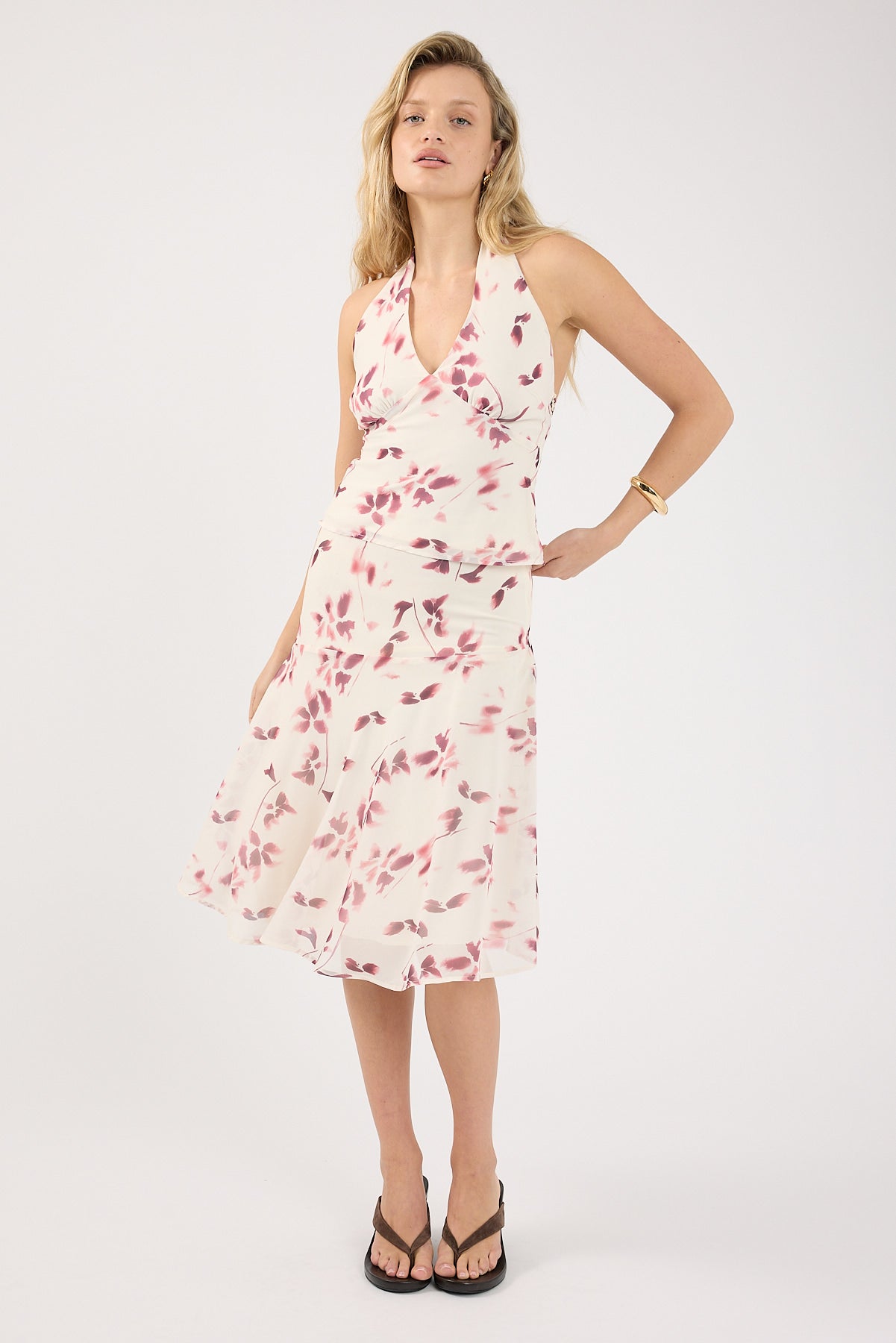 Perfect Stranger Charlotte Halter Top Burgundy Print