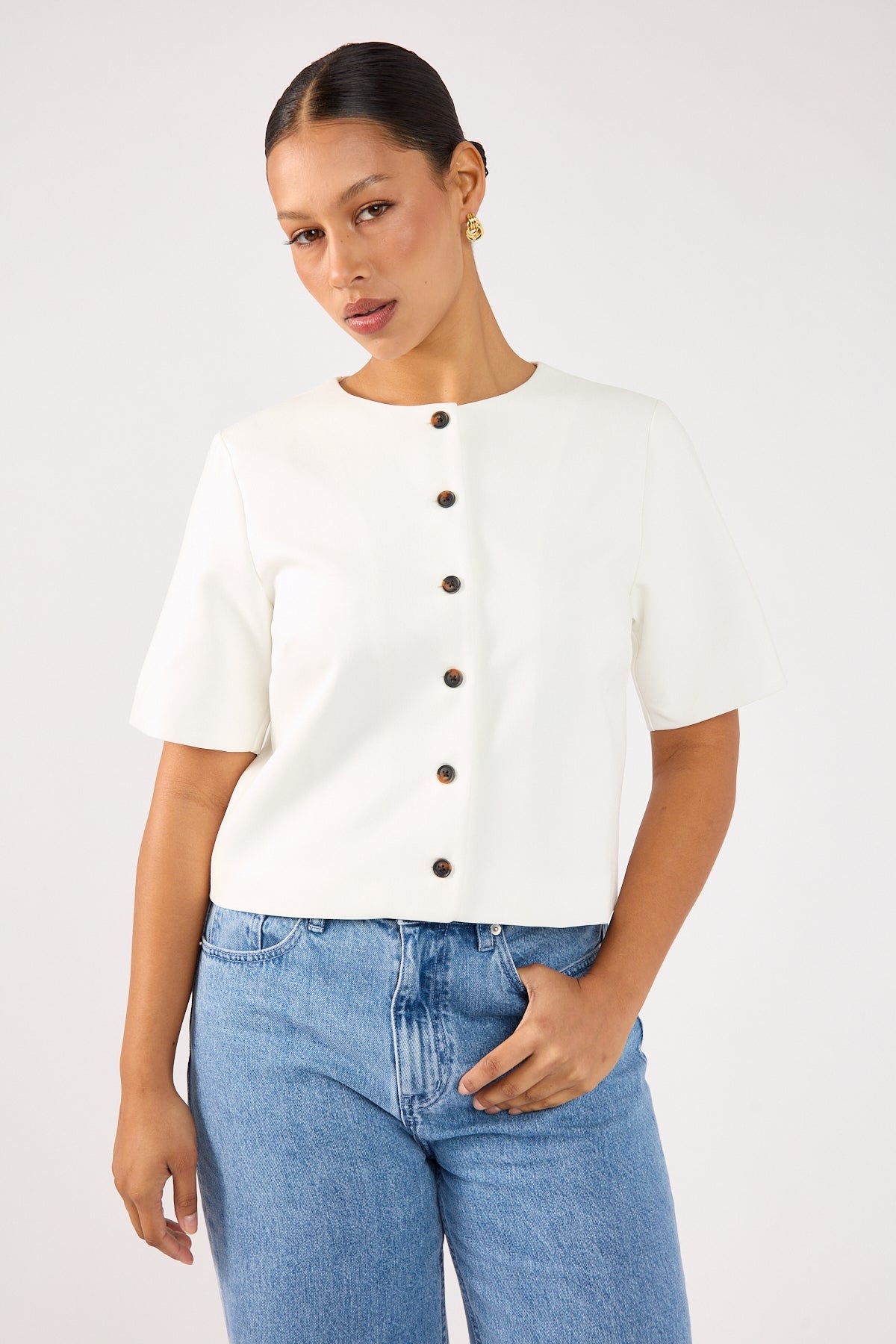 Perfect Stranger Luca Short Sleeve Suiting Top Off White