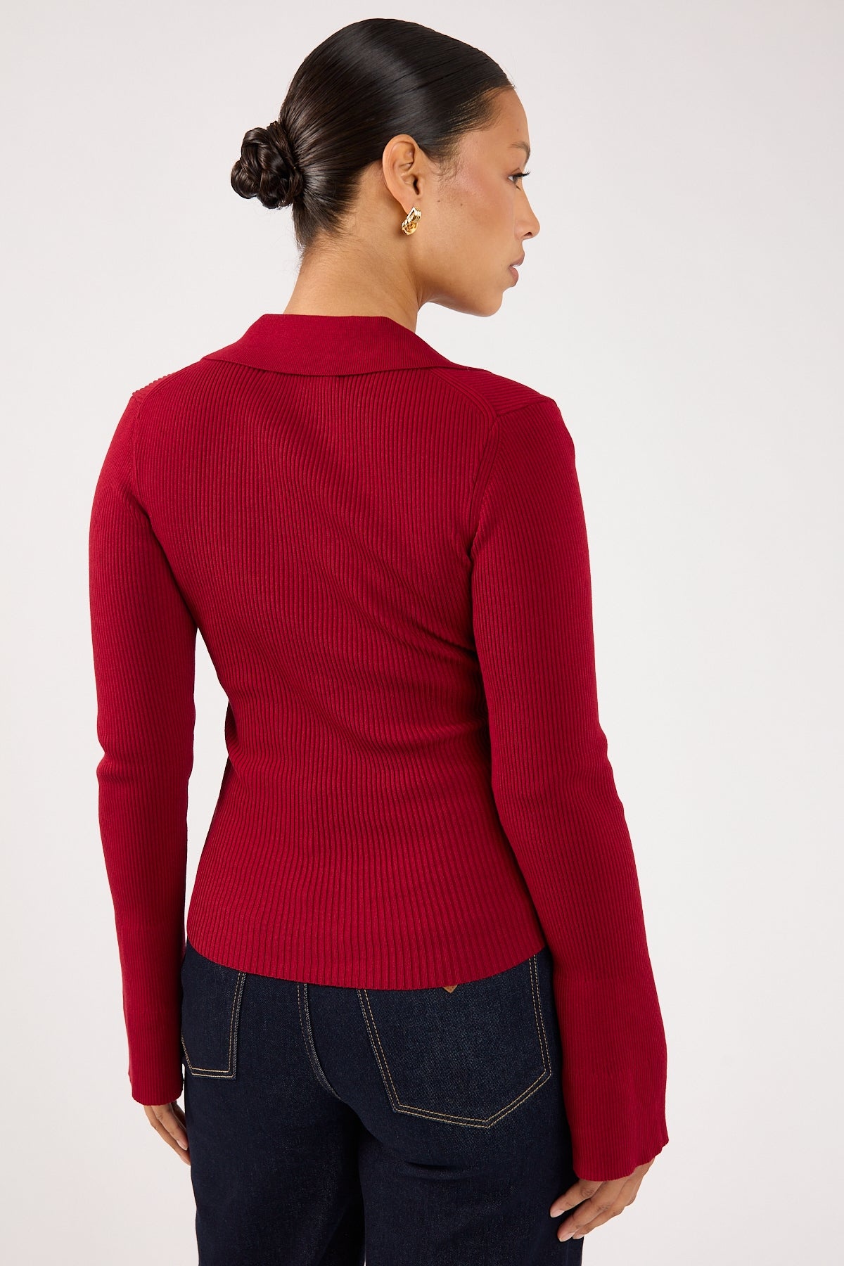 Perfect Stranger Fiorelle Knitted Long Sleeve Polo Burgundy