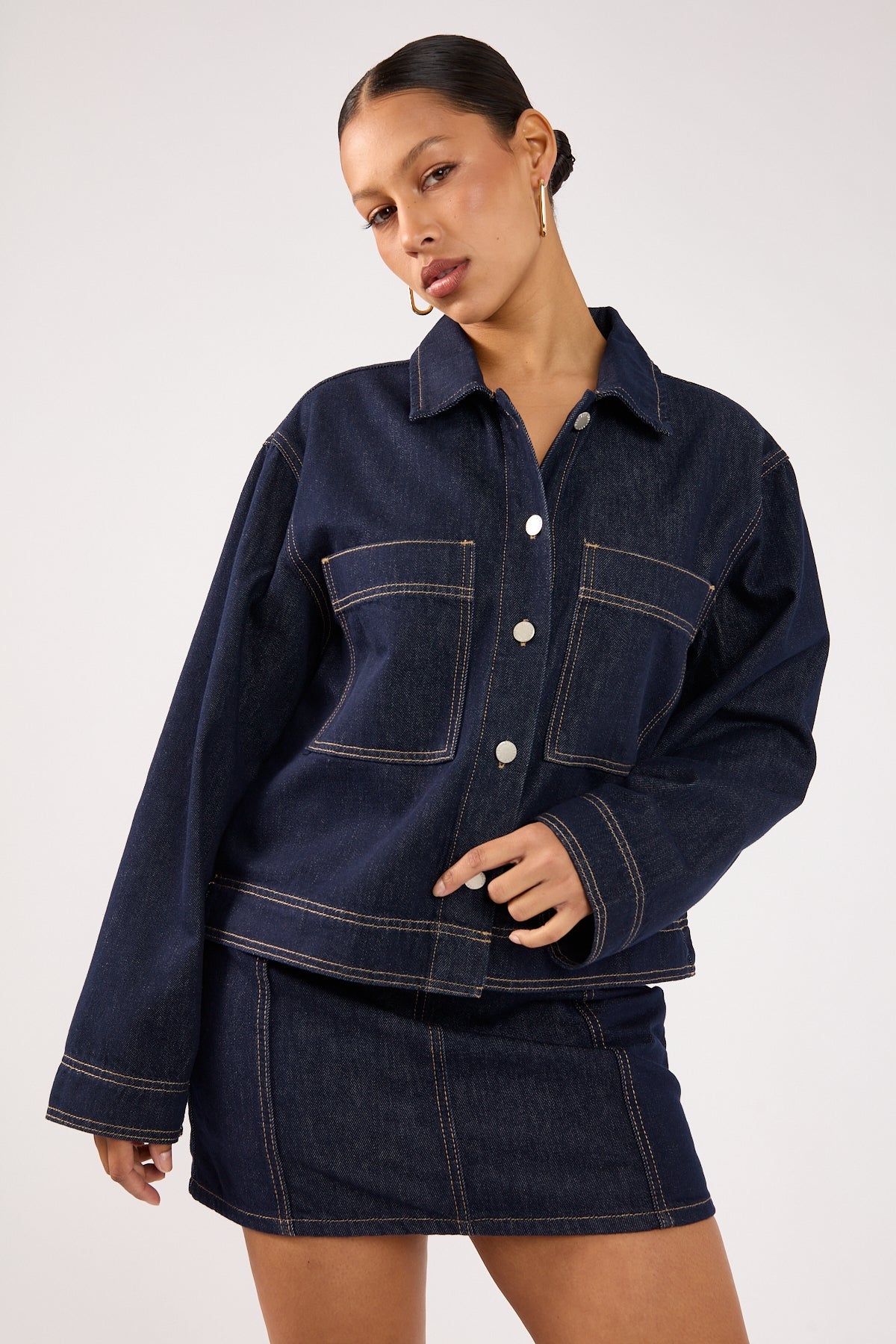 Perfect Stranger Mila Denim Boxy Shirt Dark Blue Denim