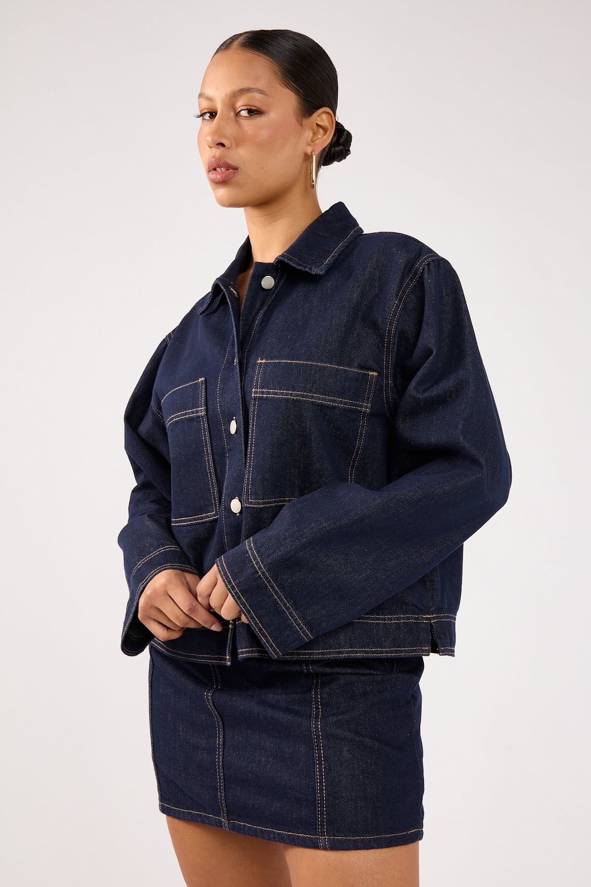 Perfect Stranger Mila Denim Boxy Shirt Dark Blue Denim