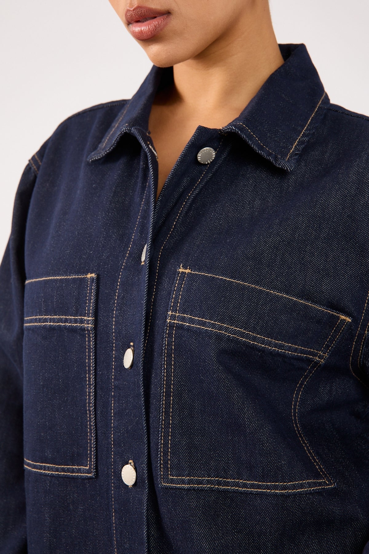 Perfect Stranger Mila Denim Boxy Shirt Dark Blue Denim