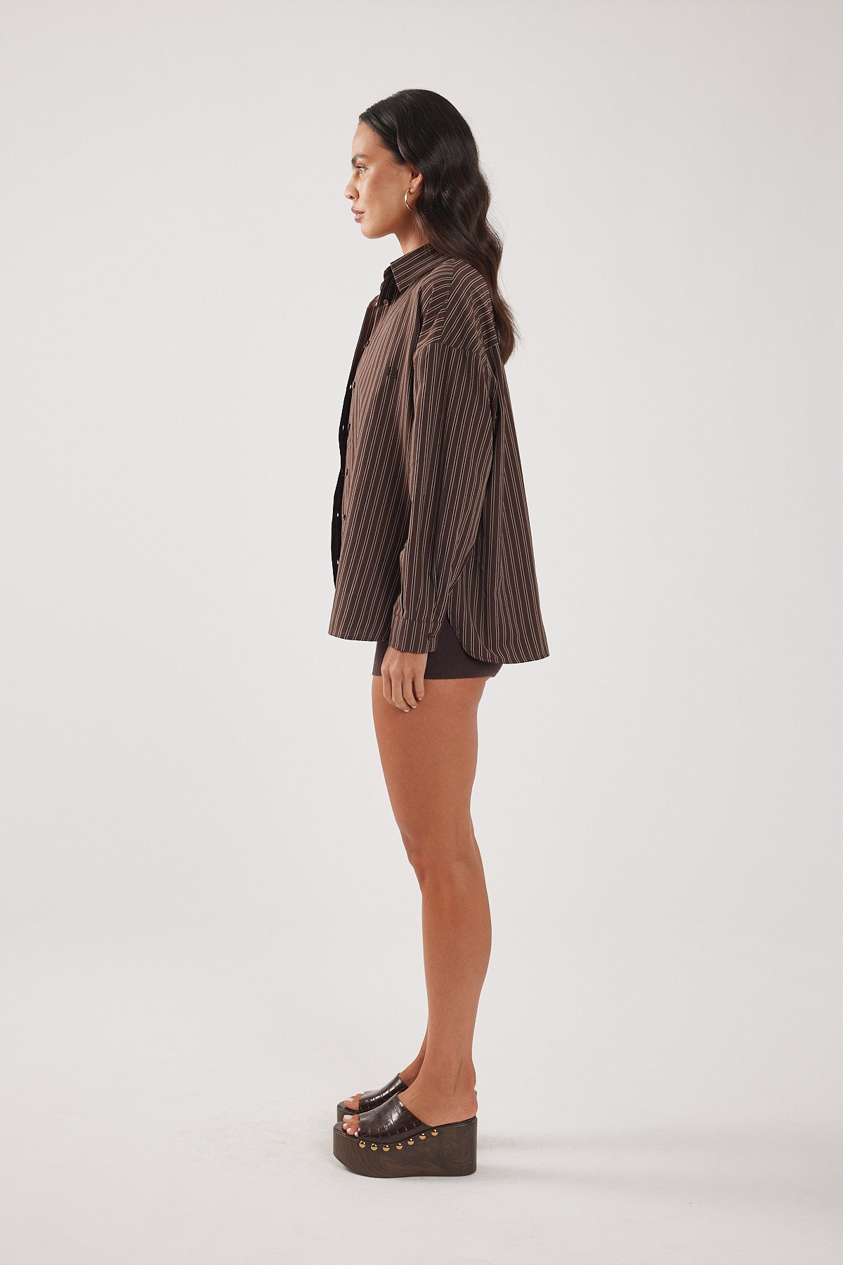 Perfect Stranger Hadid Striped Oversized Shirt Brown Stripe