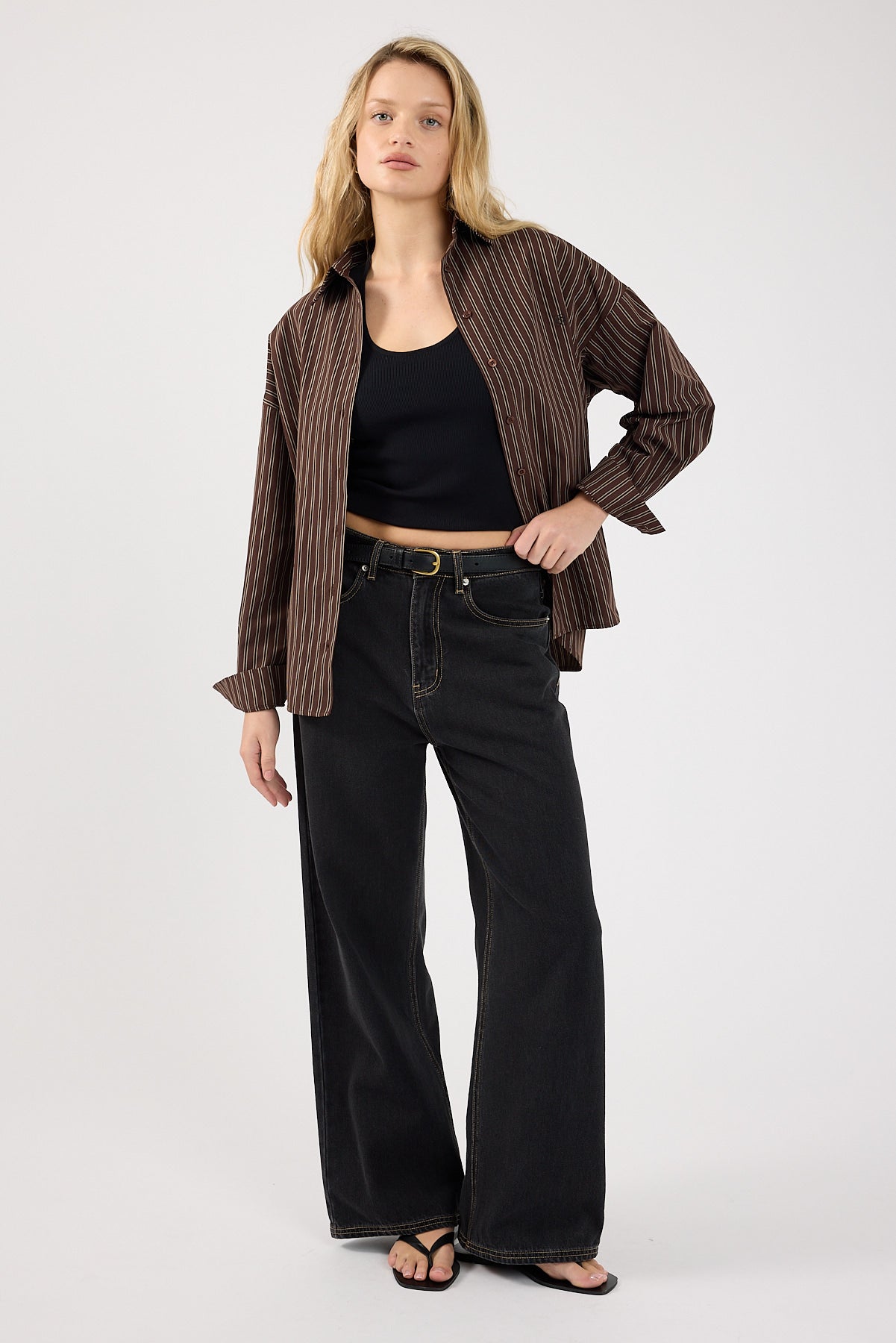 Perfect Stranger Hadid Striped Oversized Shirt Brown Stripe