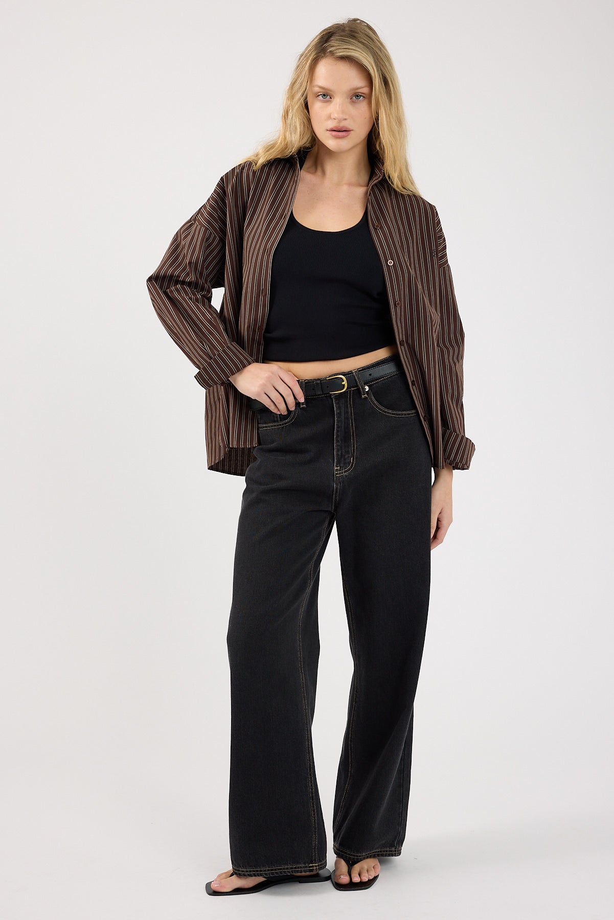 Perfect Stranger Hadid Striped Oversized Shirt Brown Stripe