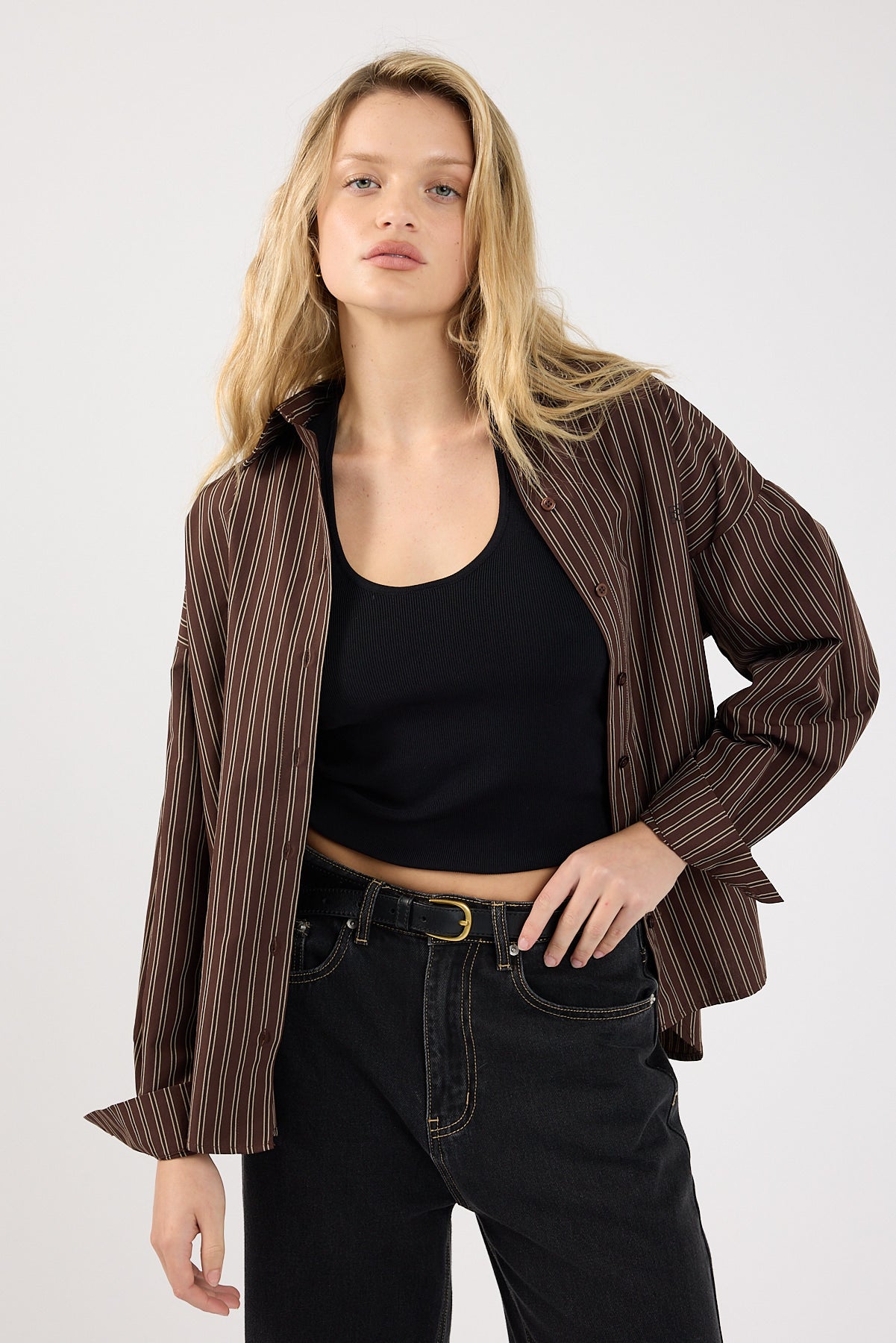 Perfect Stranger Hadid Striped Oversized Shirt Brown Stripe