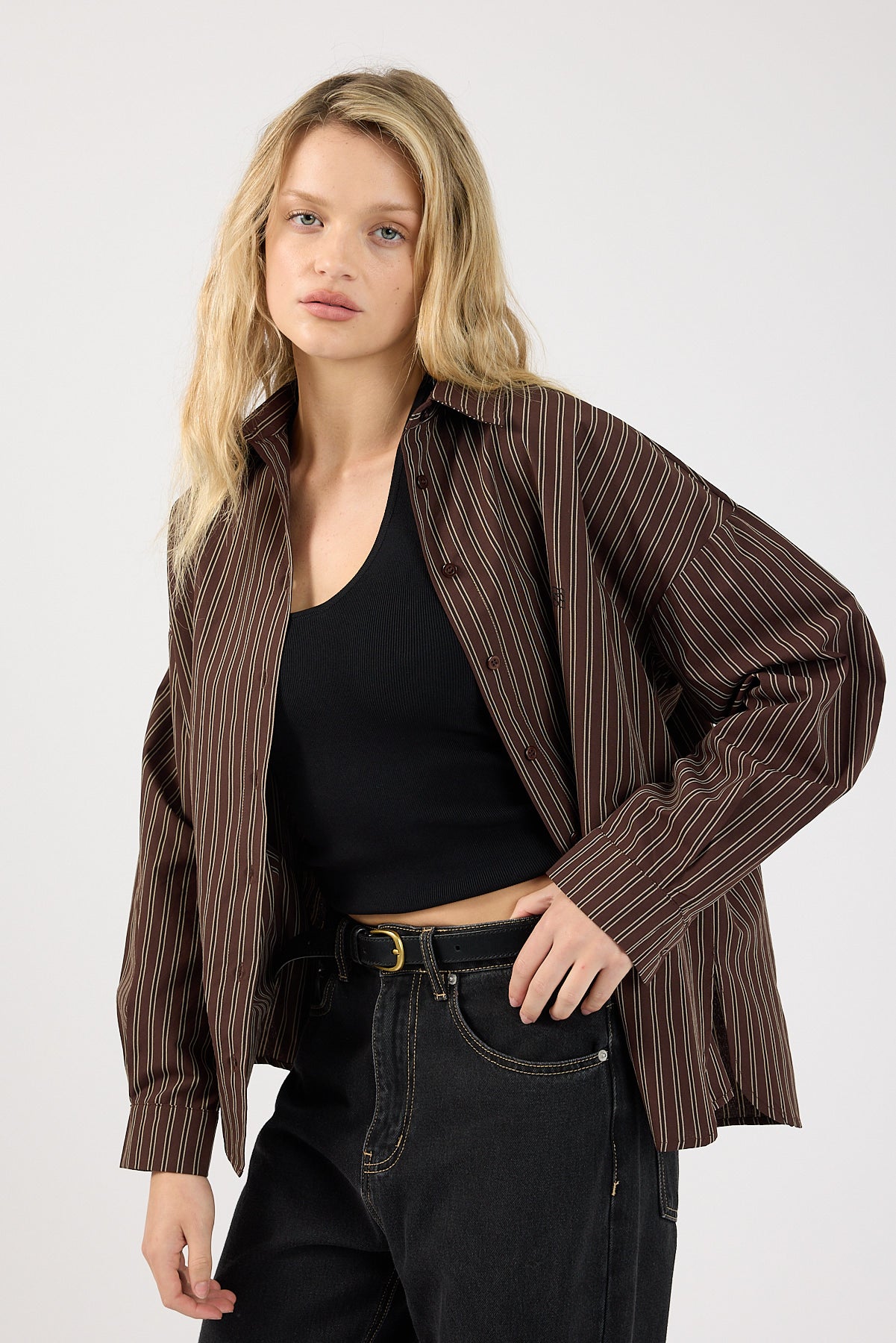 Perfect Stranger Hadid Striped Oversized Shirt Brown Stripe