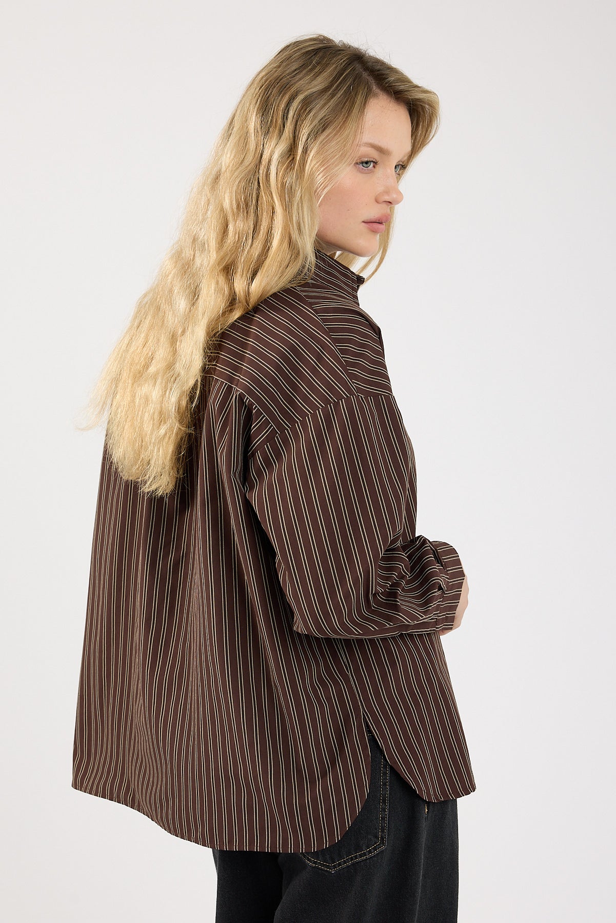 Perfect Stranger Hadid Striped Oversized Shirt Brown Stripe