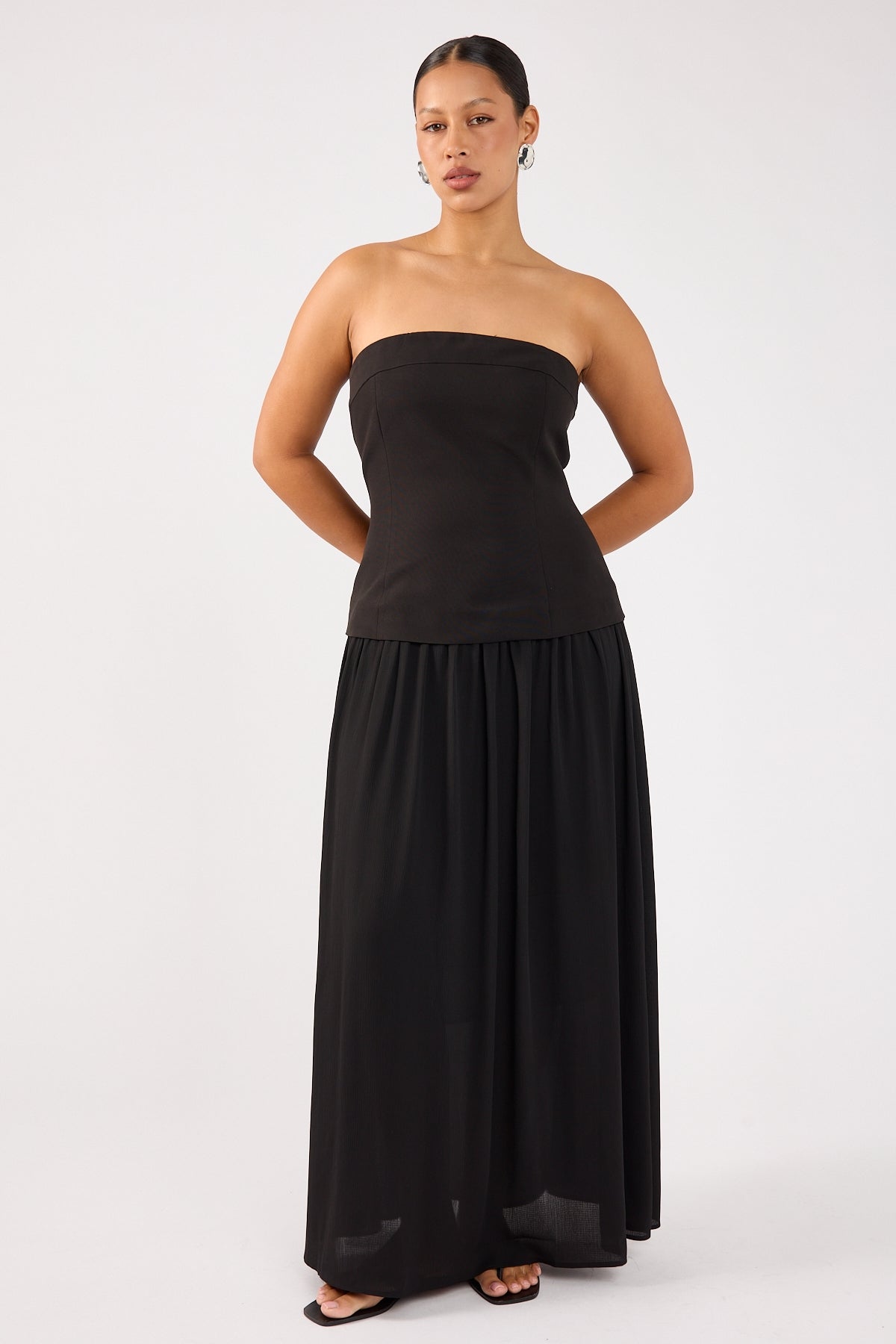 Perfect Stranger Emilia Drop Waist Midi Dress Black