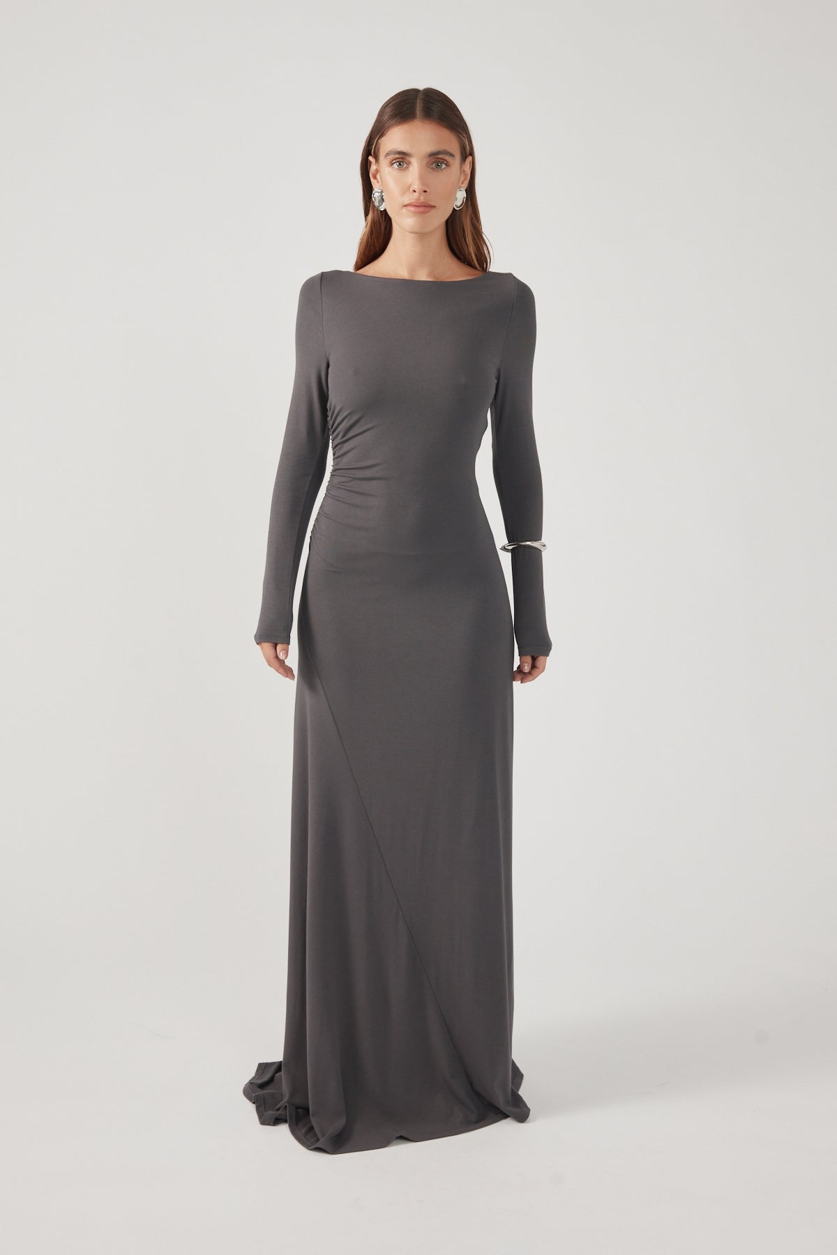 Perfect Stranger Rosso Long Sleeve Maxi Dress Charcoal