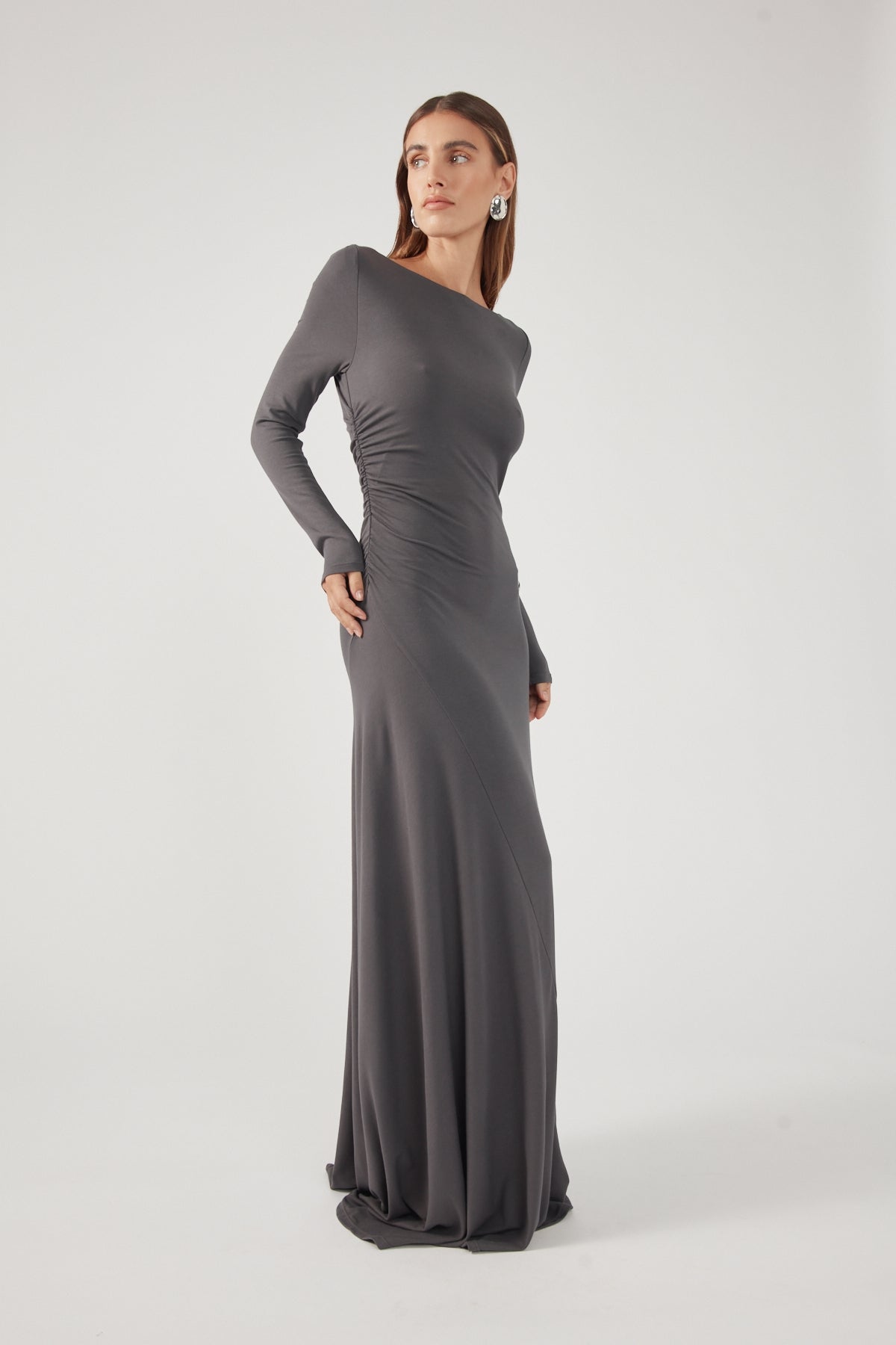 Perfect Stranger Rosso Long Sleeve Maxi Dress Charcoal
