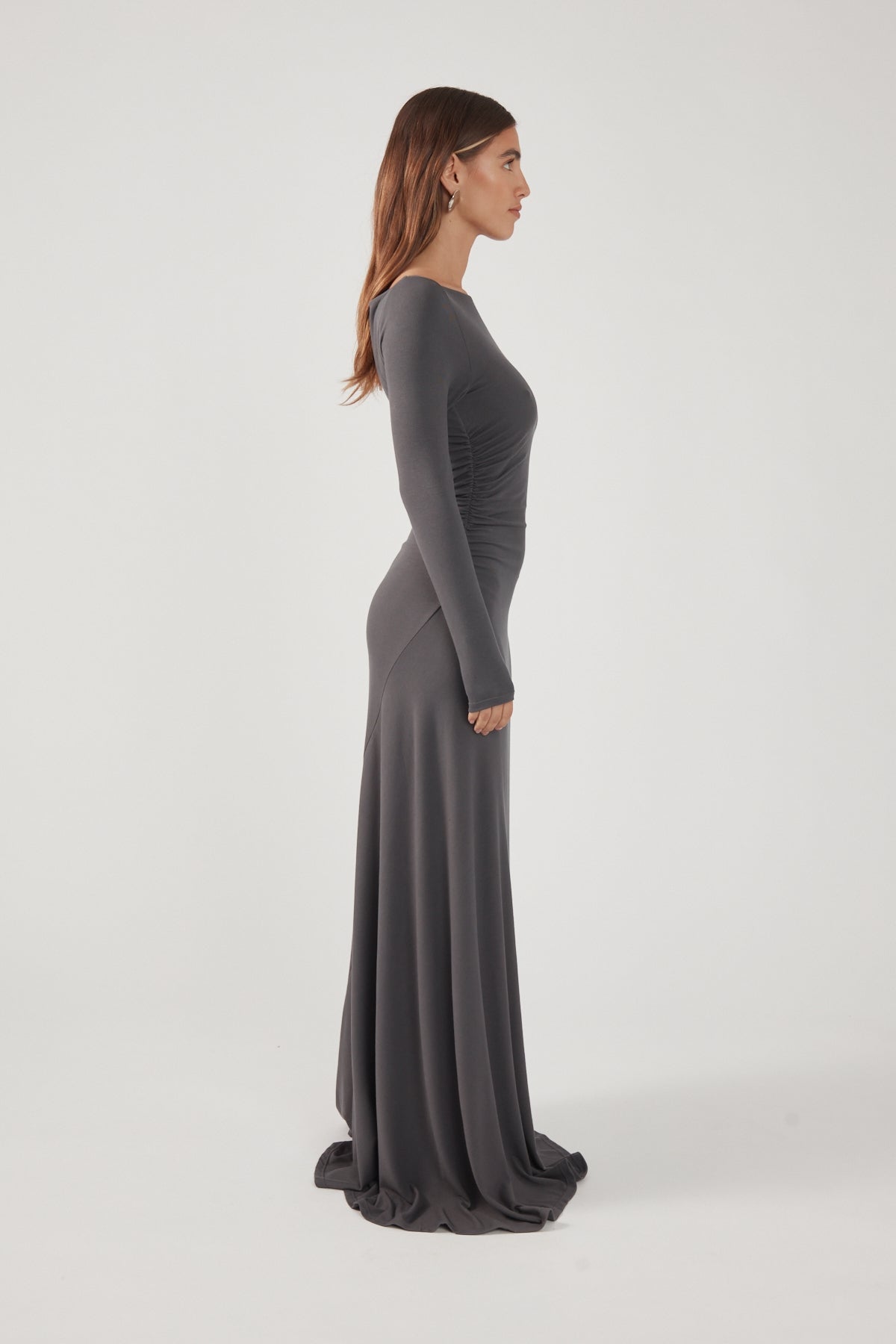Perfect Stranger Rosso Long Sleeve Maxi Dress Charcoal