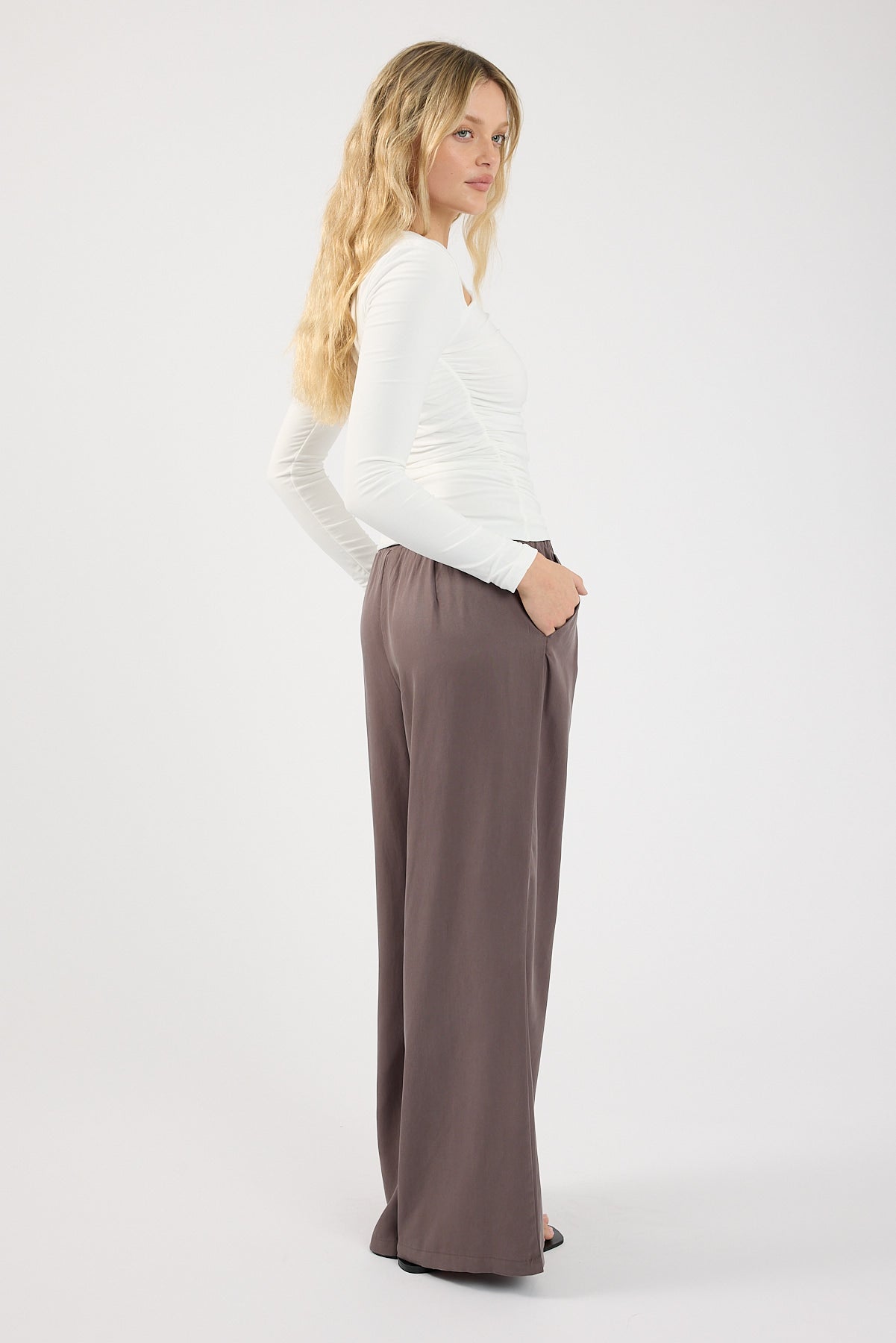 Perfect Stranger Twilight Elastic Wide Leg Pants Charcoal