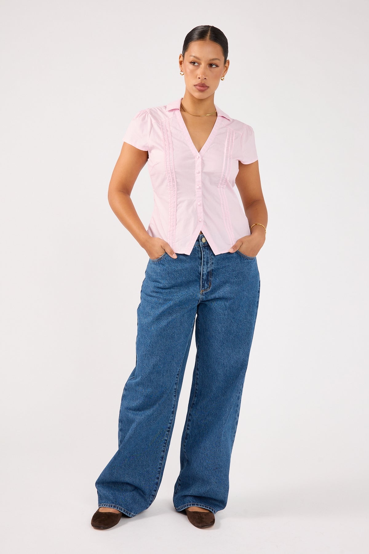 Perfect Stranger Koa Short Sleeve Blouse Pink