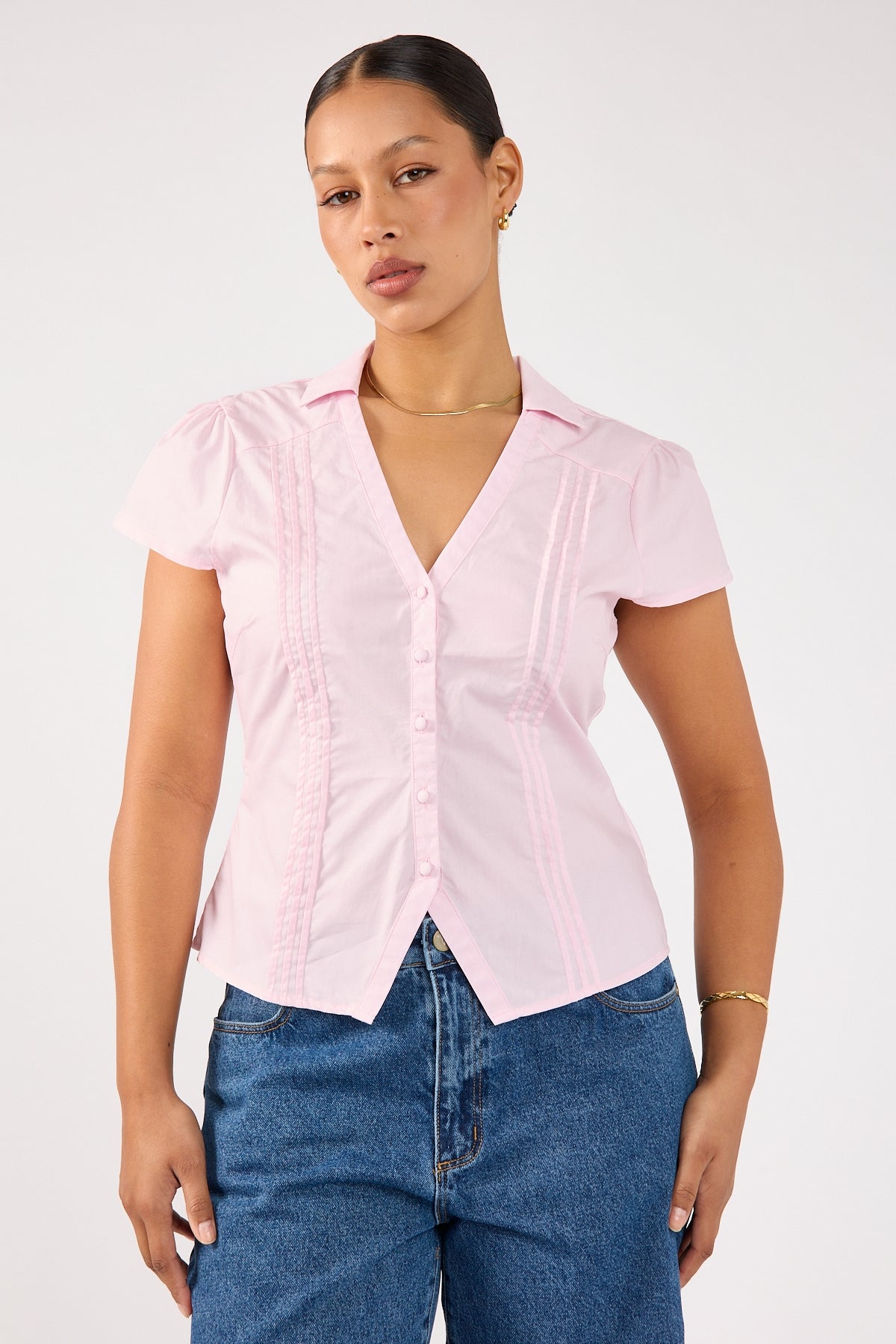 Perfect Stranger Koa Short Sleeve Blouse Pink