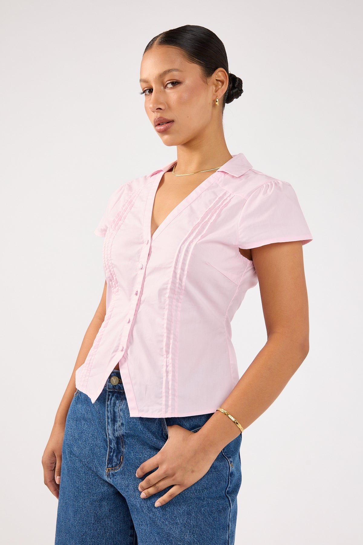 Perfect Stranger Koa Short Sleeve Blouse Pink