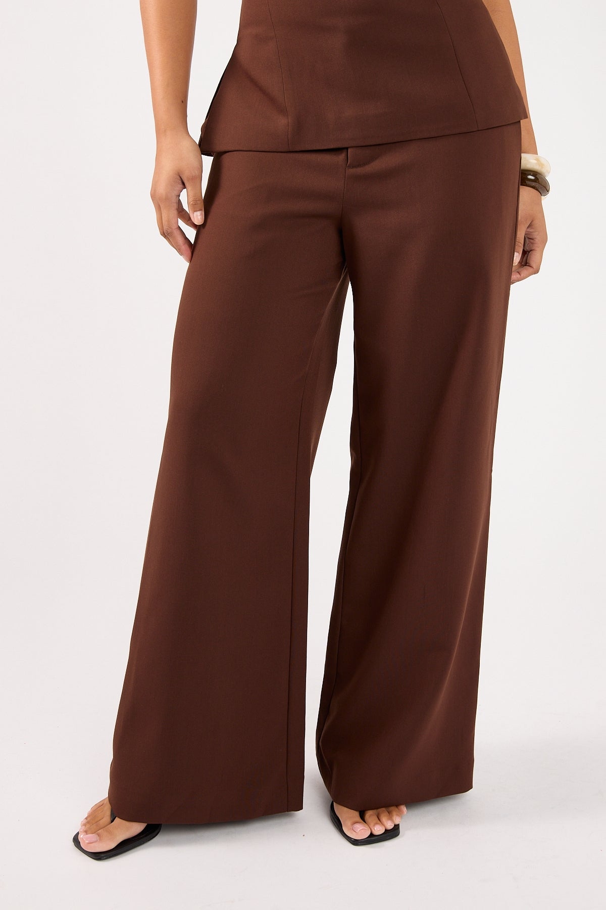 Perfect Stranger Luella Mid Rise Wide Leg Tailored Pant Brown