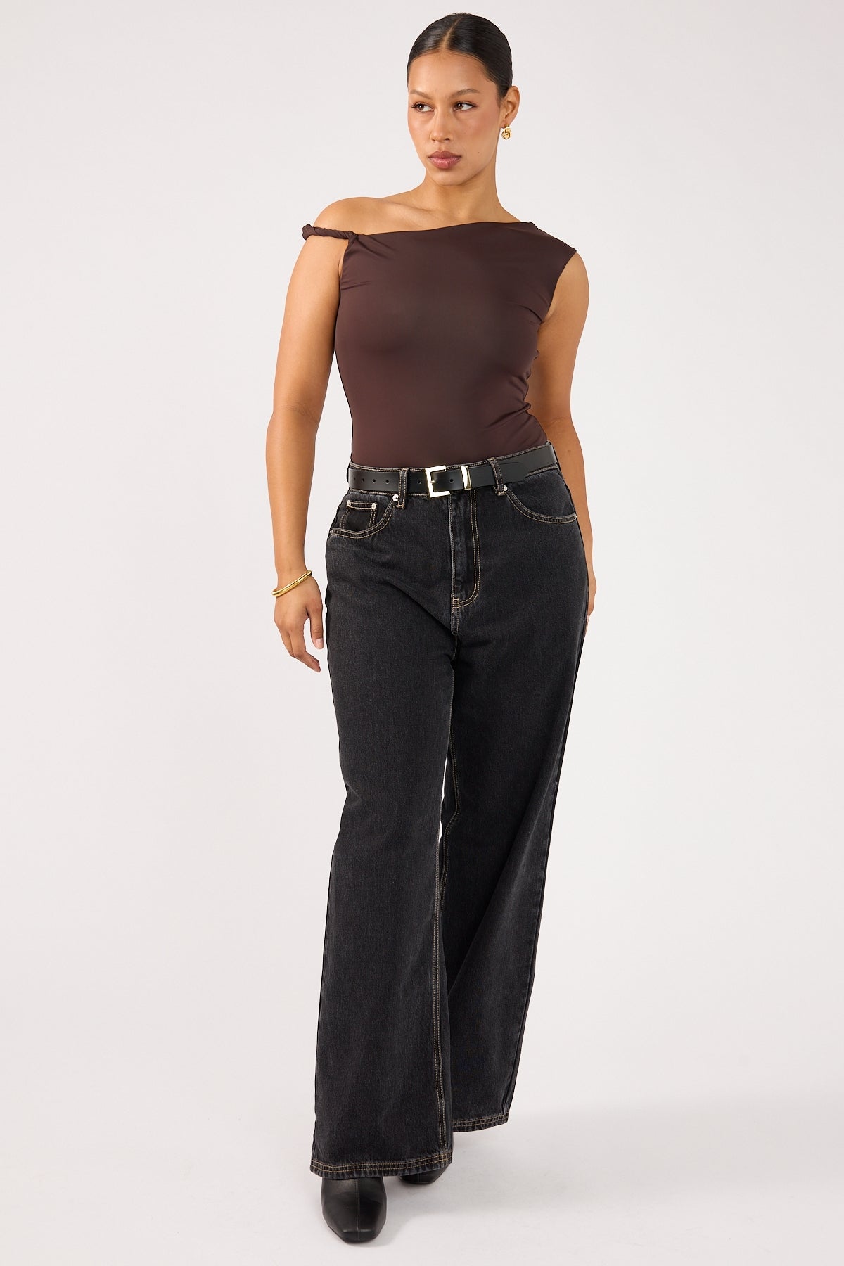 Perfect Stranger Kayla Asym Twist Bodysuit Chocolate