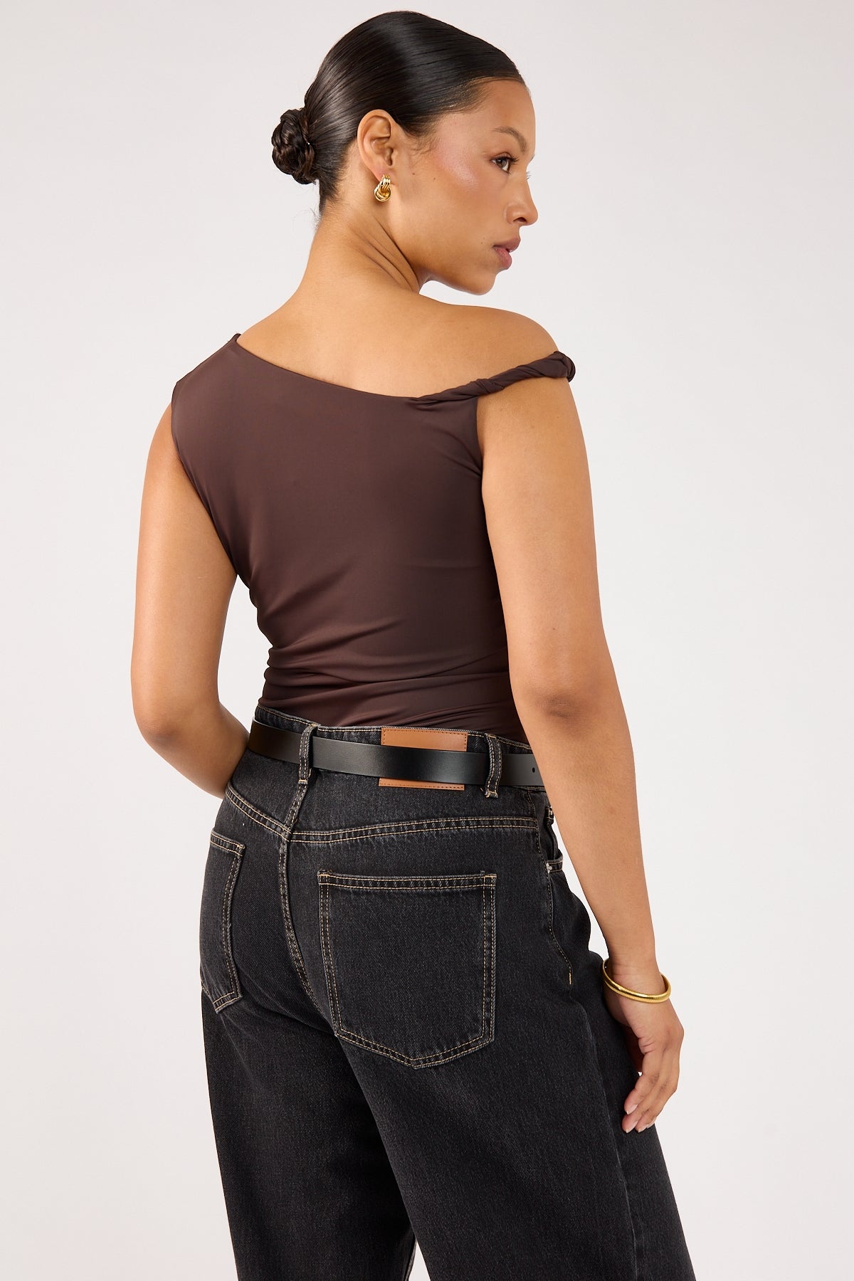 Perfect Stranger Kayla Asym Twist Bodysuit Chocolate