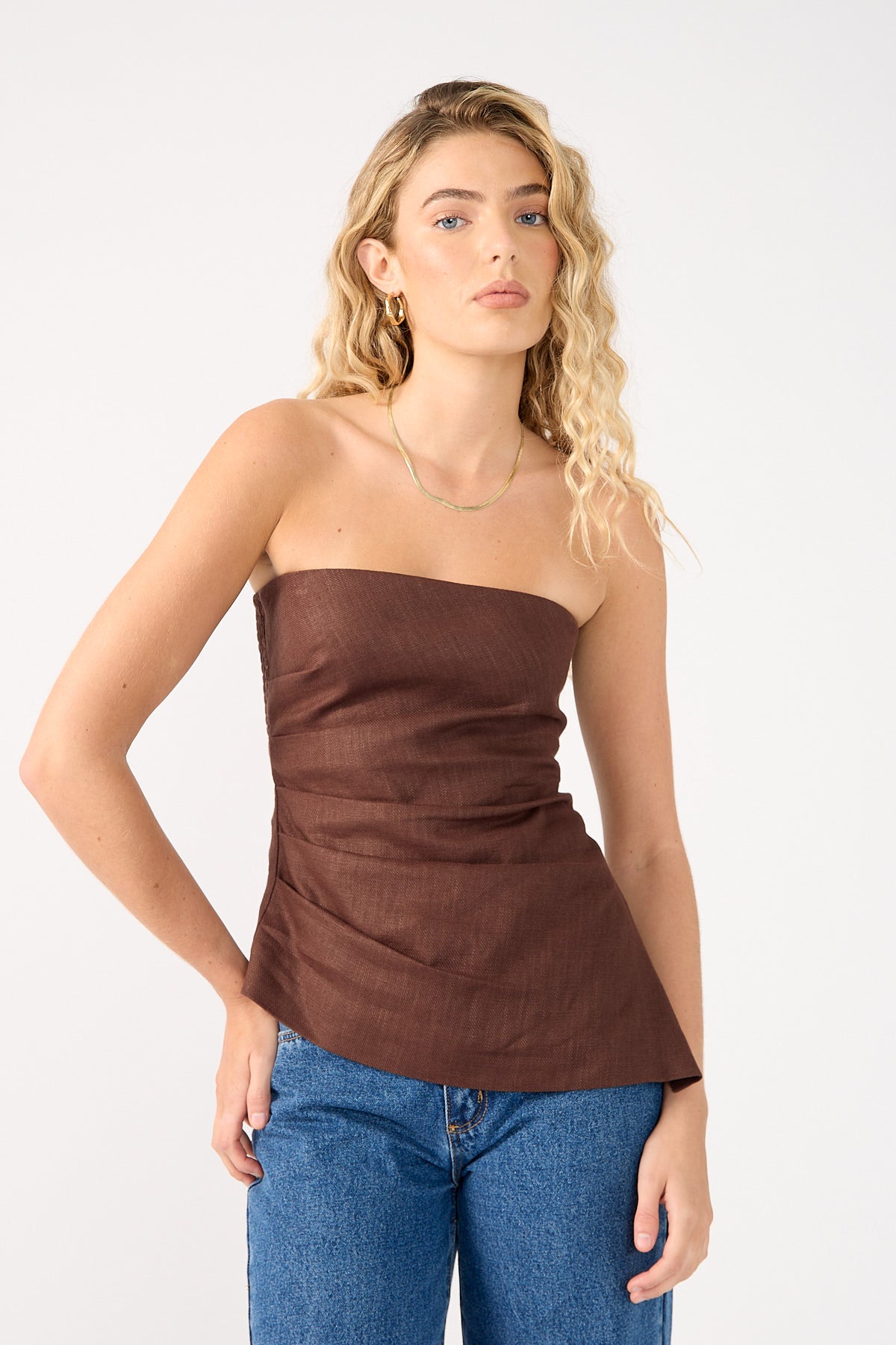 Perfect Stranger Menorca Strapless Asymmetrical Top Chocolate