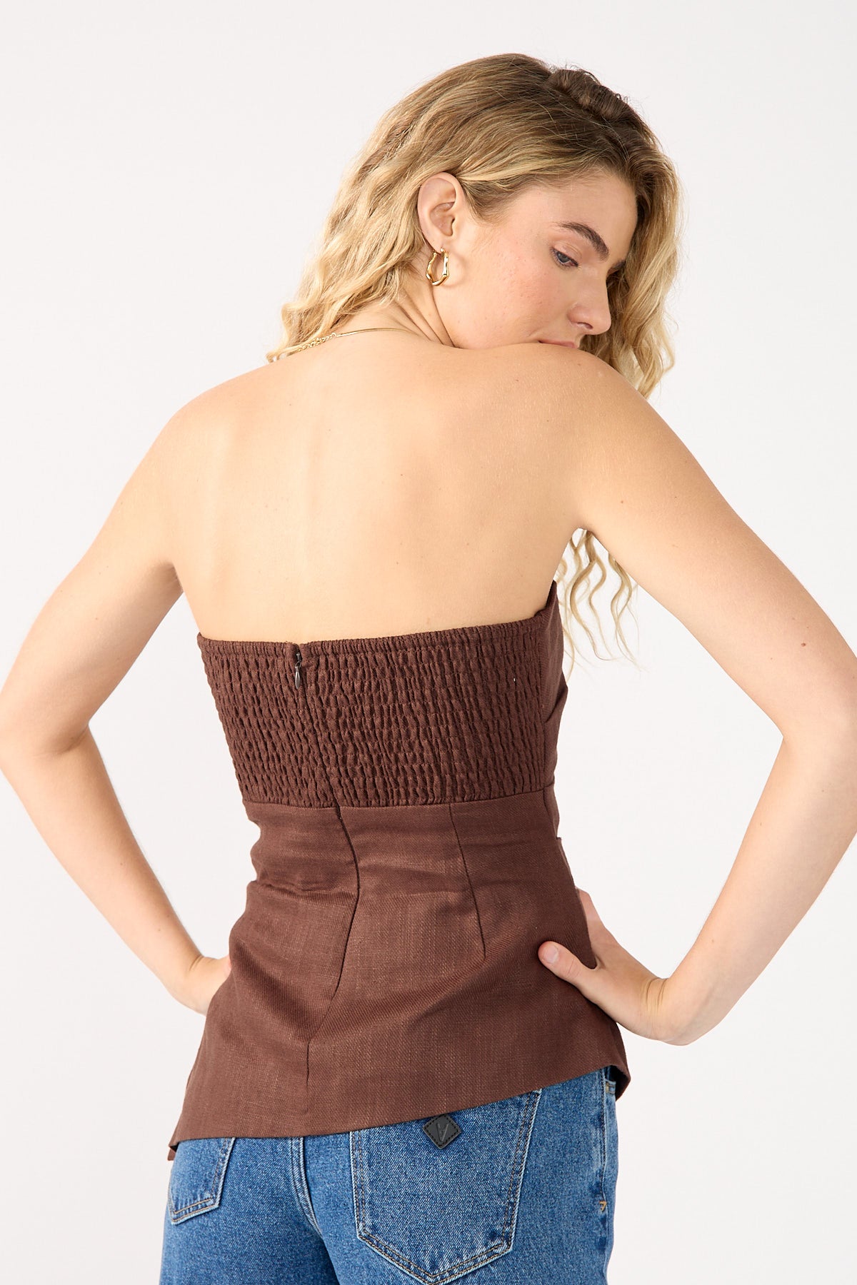 Perfect Stranger Menorca Strapless Asymmetrical Top Chocolate