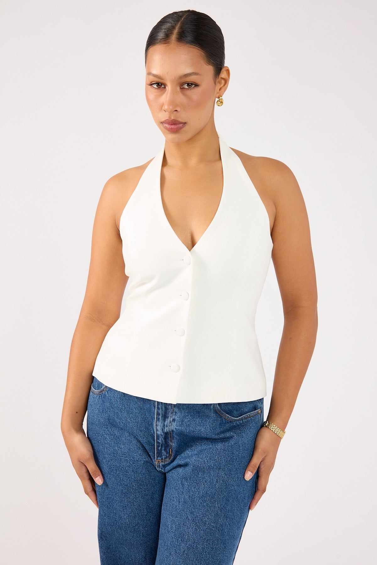 Perfect Stranger Luca Halter Tailored Vest White