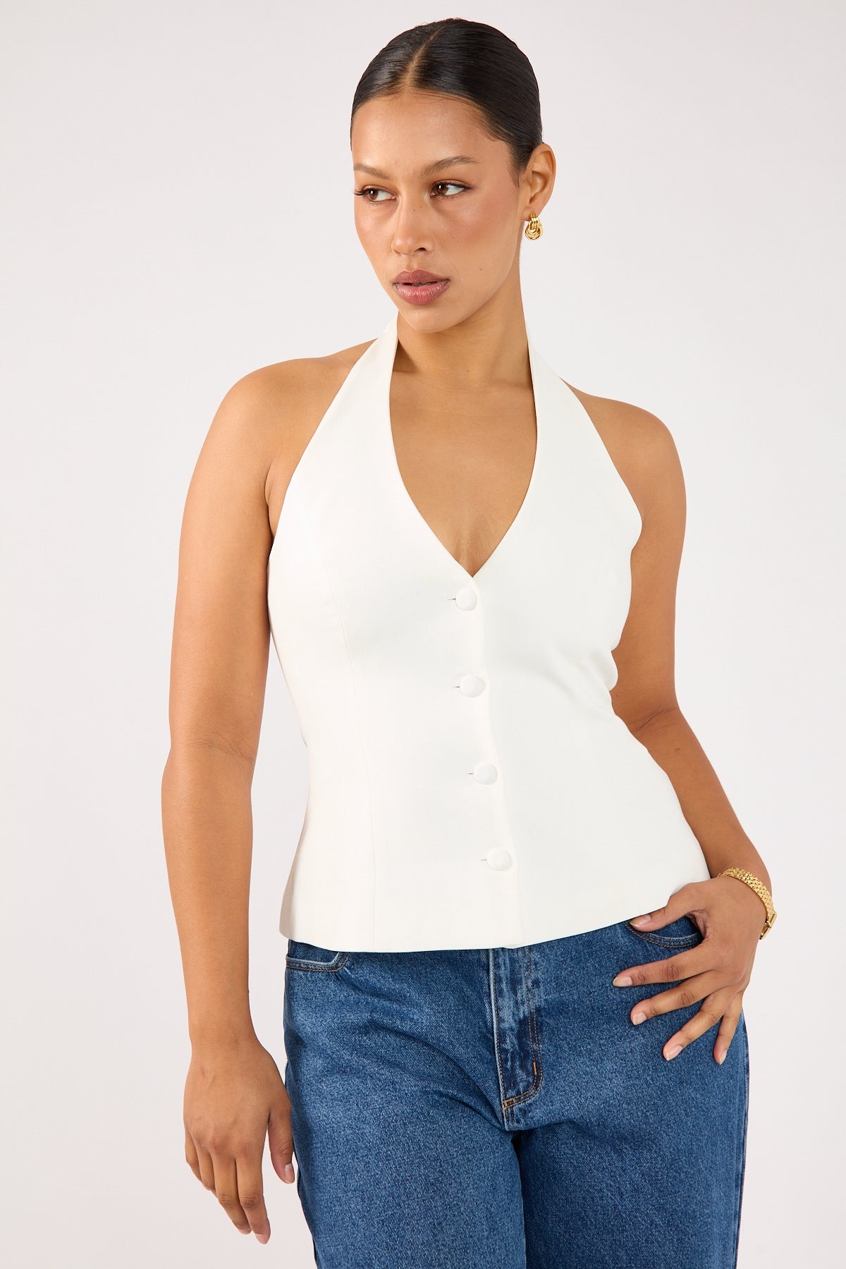 Perfect Stranger Luca Halter Tailored Vest White