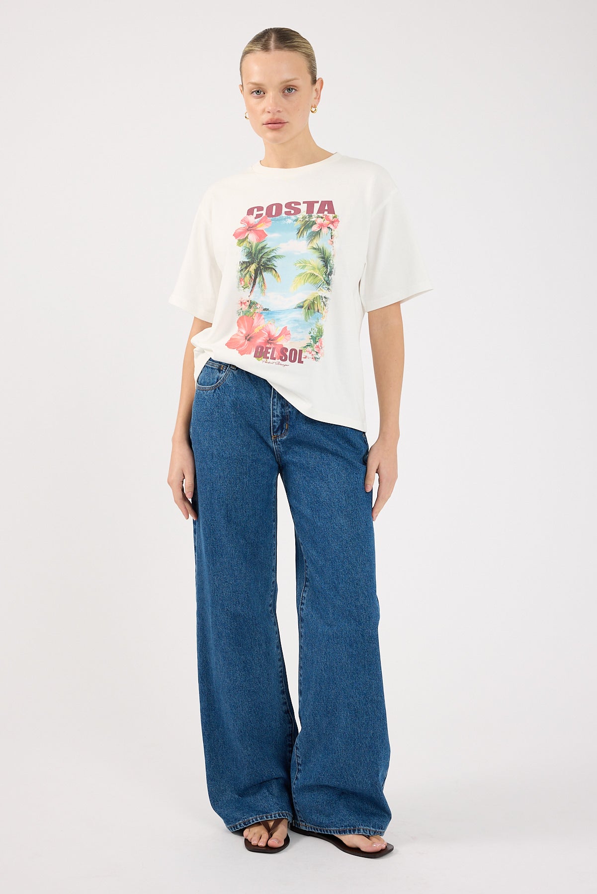 Perfect Stranger Costa Del Sol Oversized Graphic Tee White
