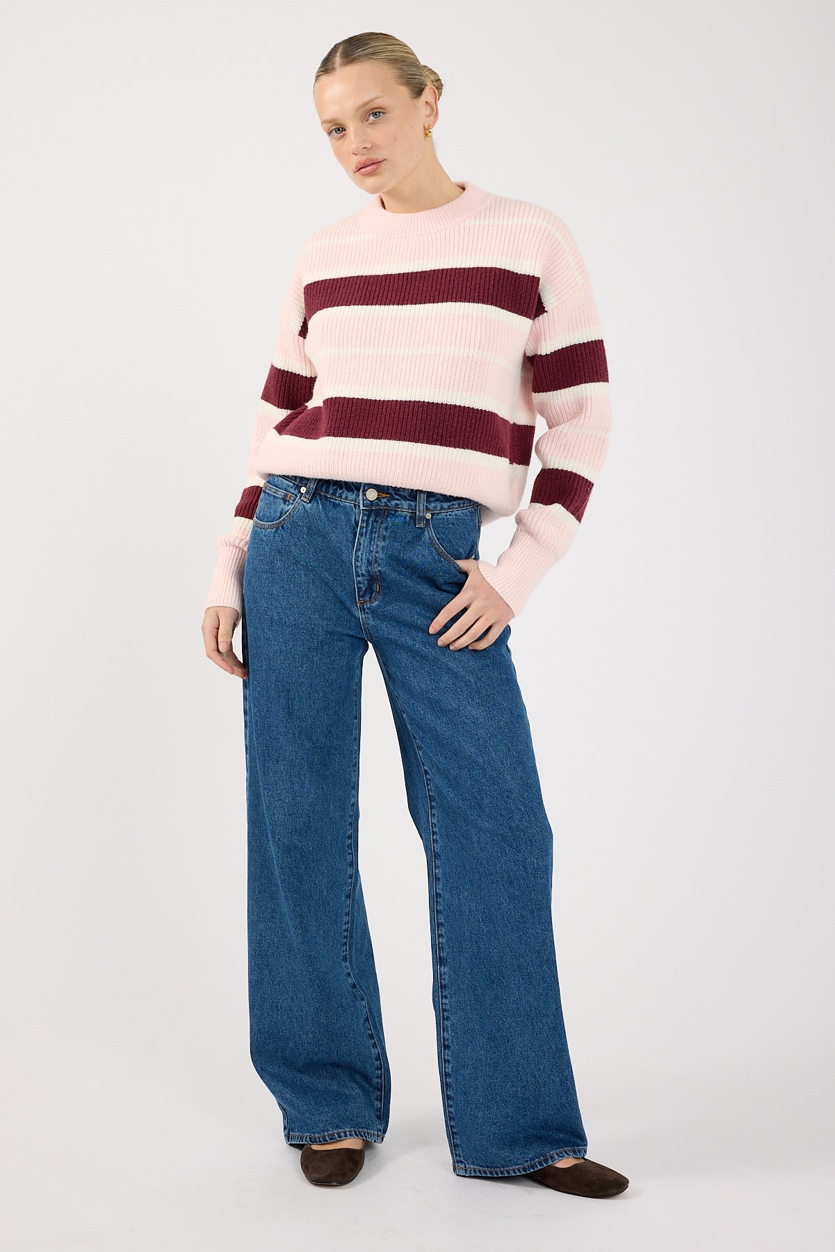 Perfect Stranger Noir Stripe Crew Neck Jumper Pink Stripe