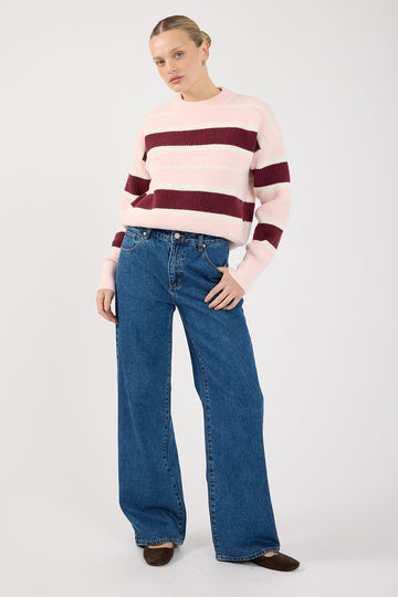 Perfect Stranger Noir Stripe Crew Neck Jumper Pink Stripe