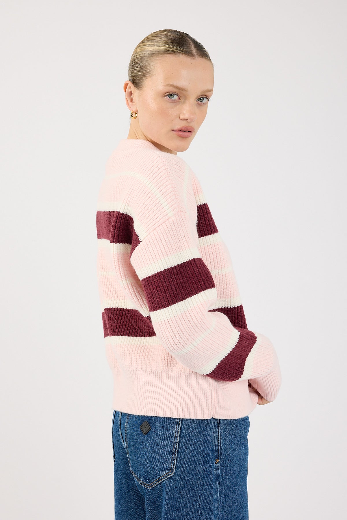 Perfect Stranger Noir Stripe Crew Neck Jumper Pink Stripe