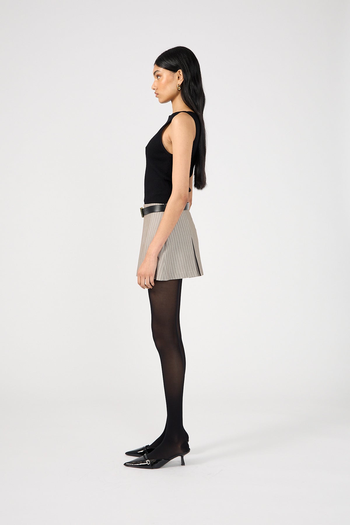 Perfect Stranger Monica Box Pleat Skort Grey Stripe